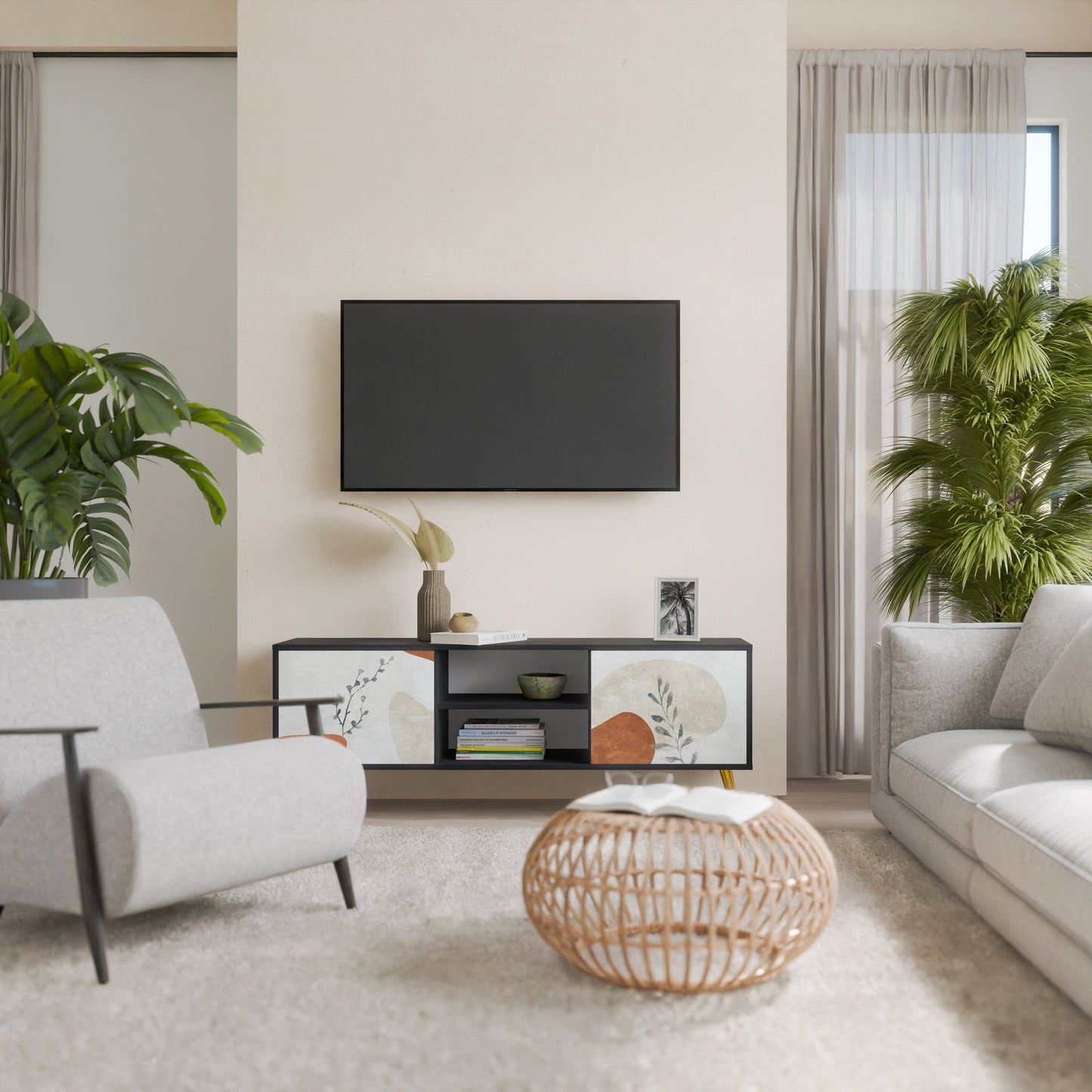 Mobile TV TRANQUIL TWIG a 2 ante con finitura nera