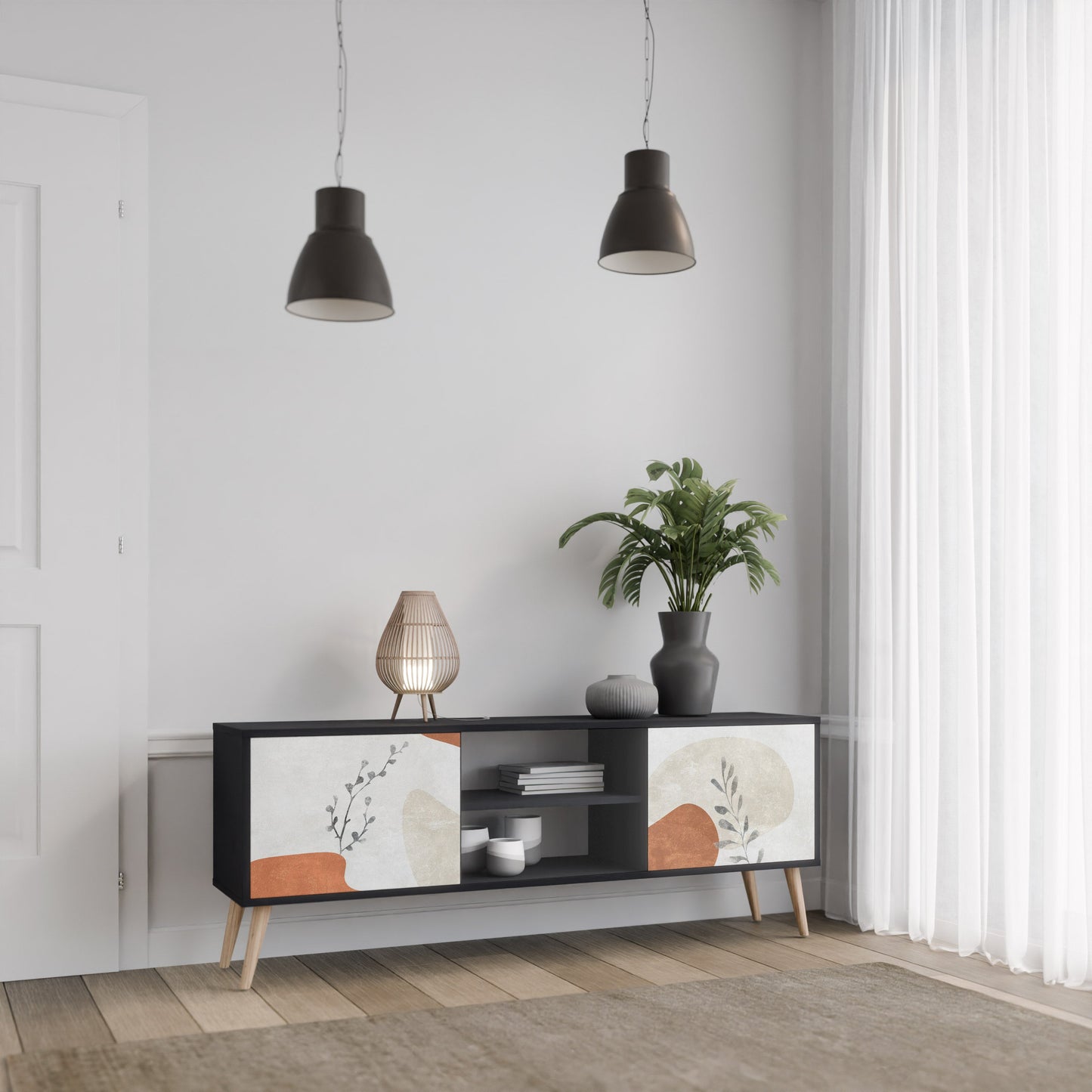 Mobile TV TRANQUIL TWIG a 2 ante con finitura nera