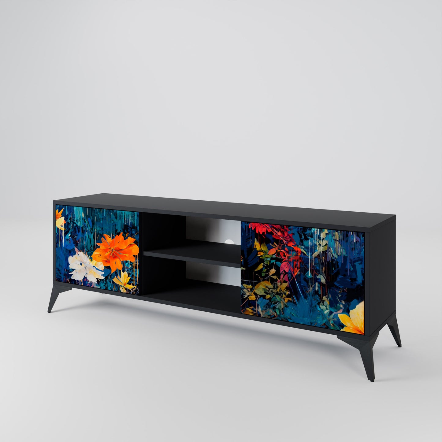 Mobile TV a 2 ante MIDNIGHT BLOSSOM in finitura nera