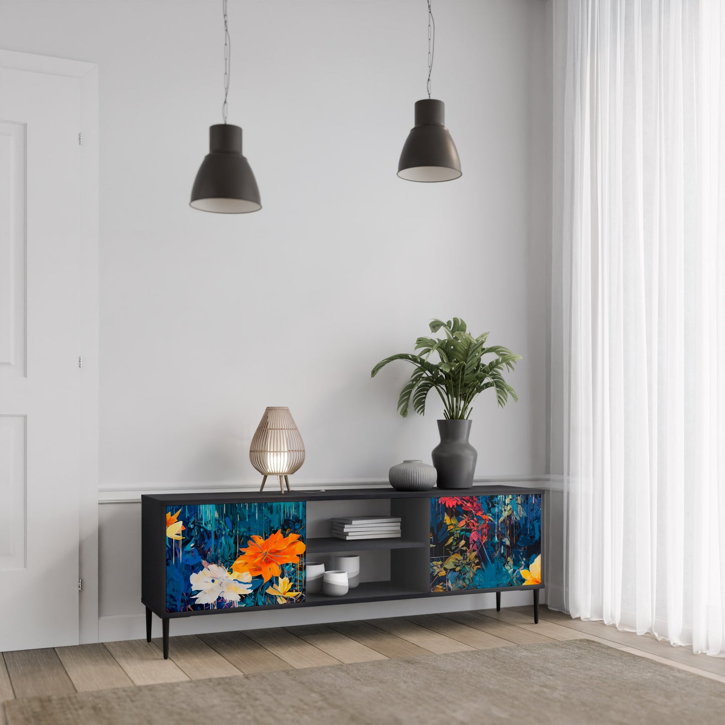 Mobile TV a 2 ante MIDNIGHT BLOSSOM in finitura nera
