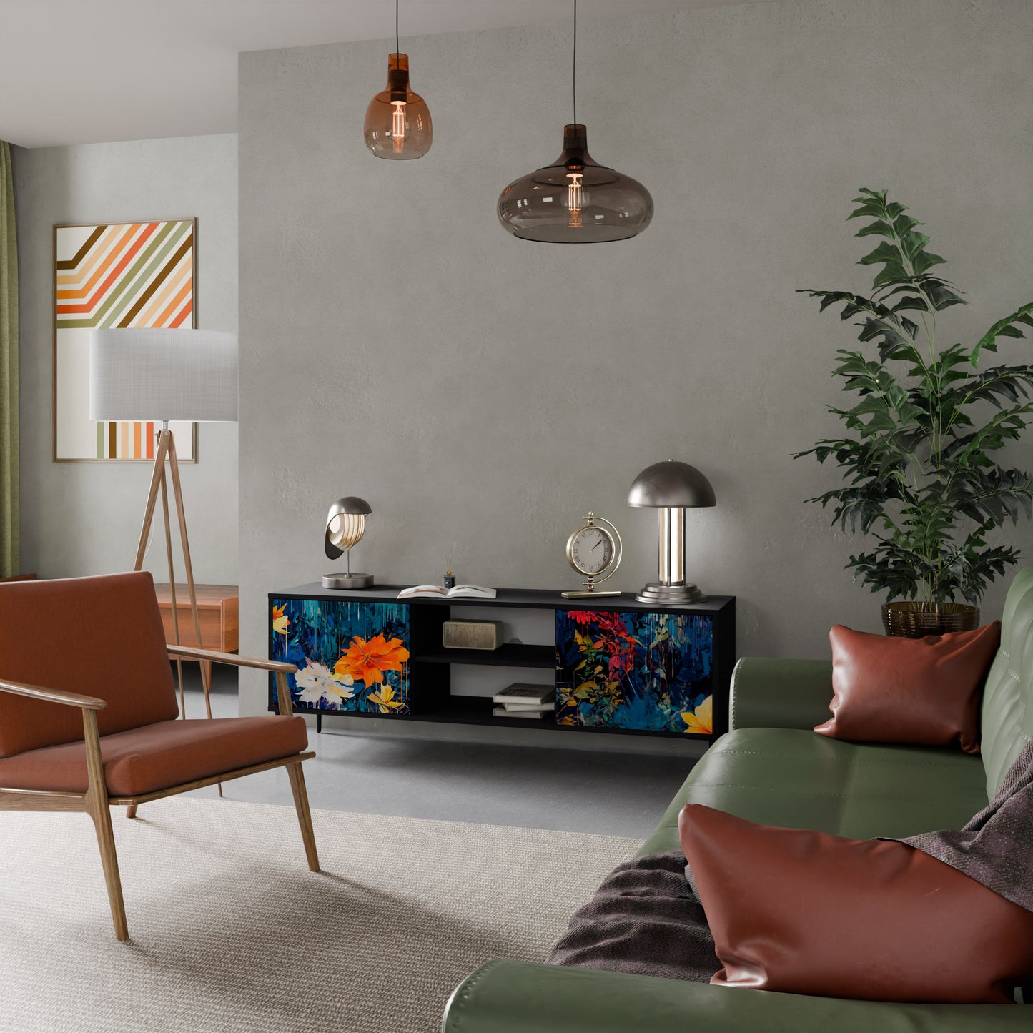 Mobile TV a 2 ante MIDNIGHT BLOSSOM in finitura nera