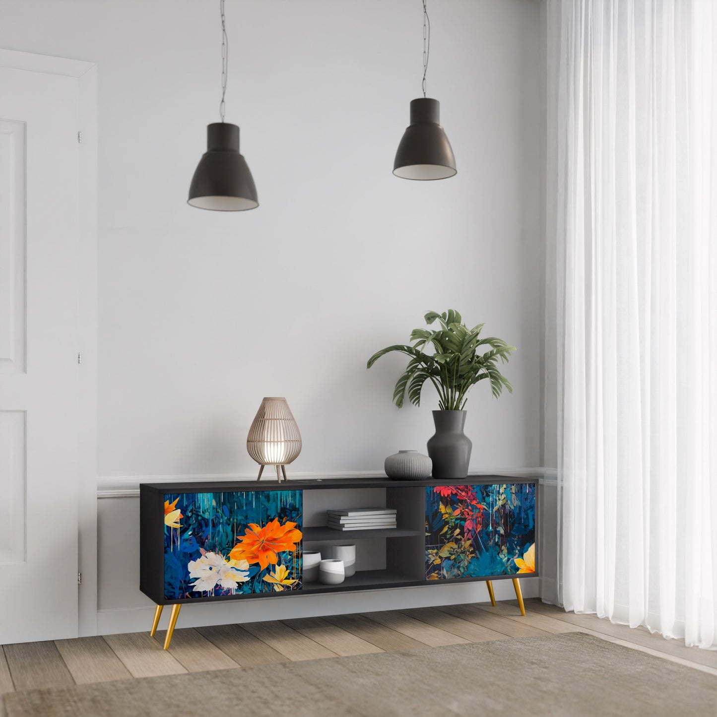 Mobile TV a 2 ante MIDNIGHT BLOSSOM in finitura nera