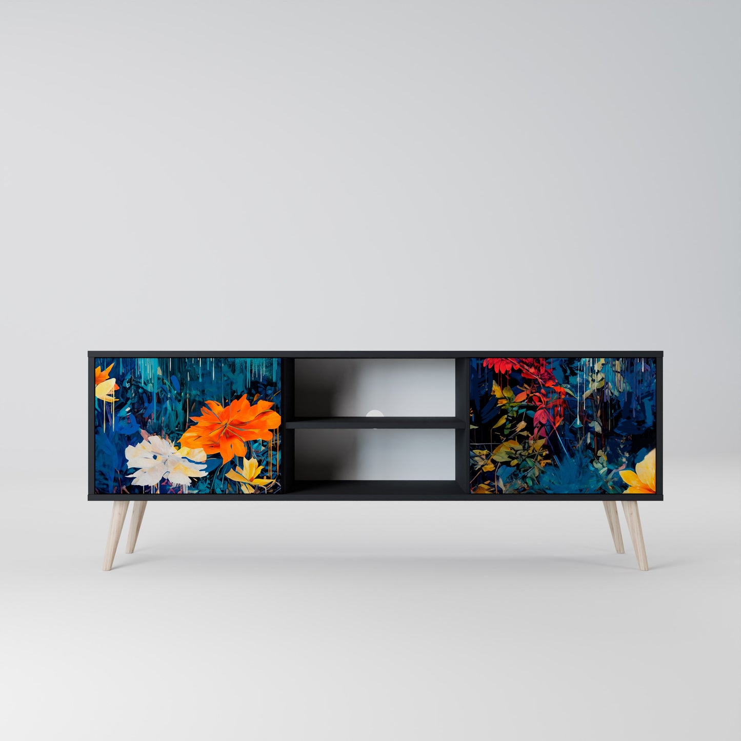 Mobile TV a 2 ante MIDNIGHT BLOSSOM in finitura nera