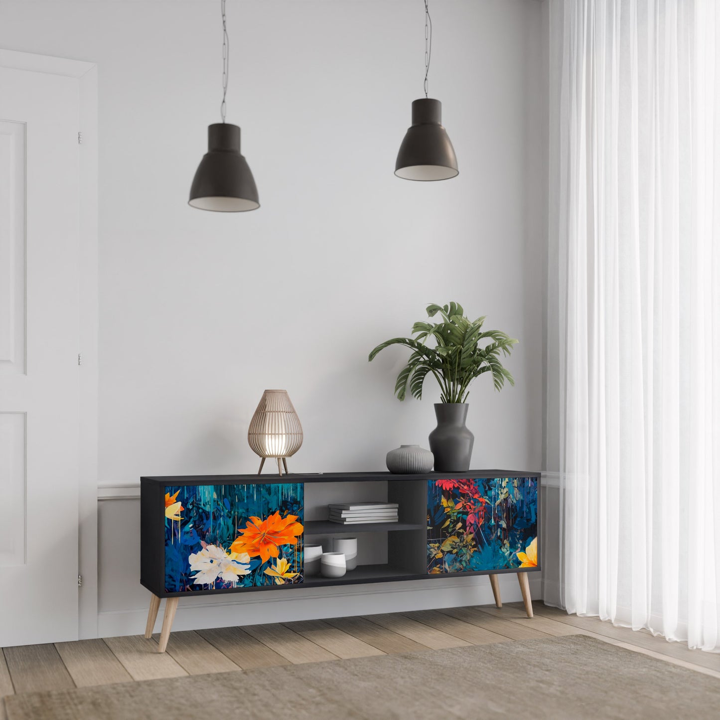 Mobile TV a 2 ante MIDNIGHT BLOSSOM in finitura nera