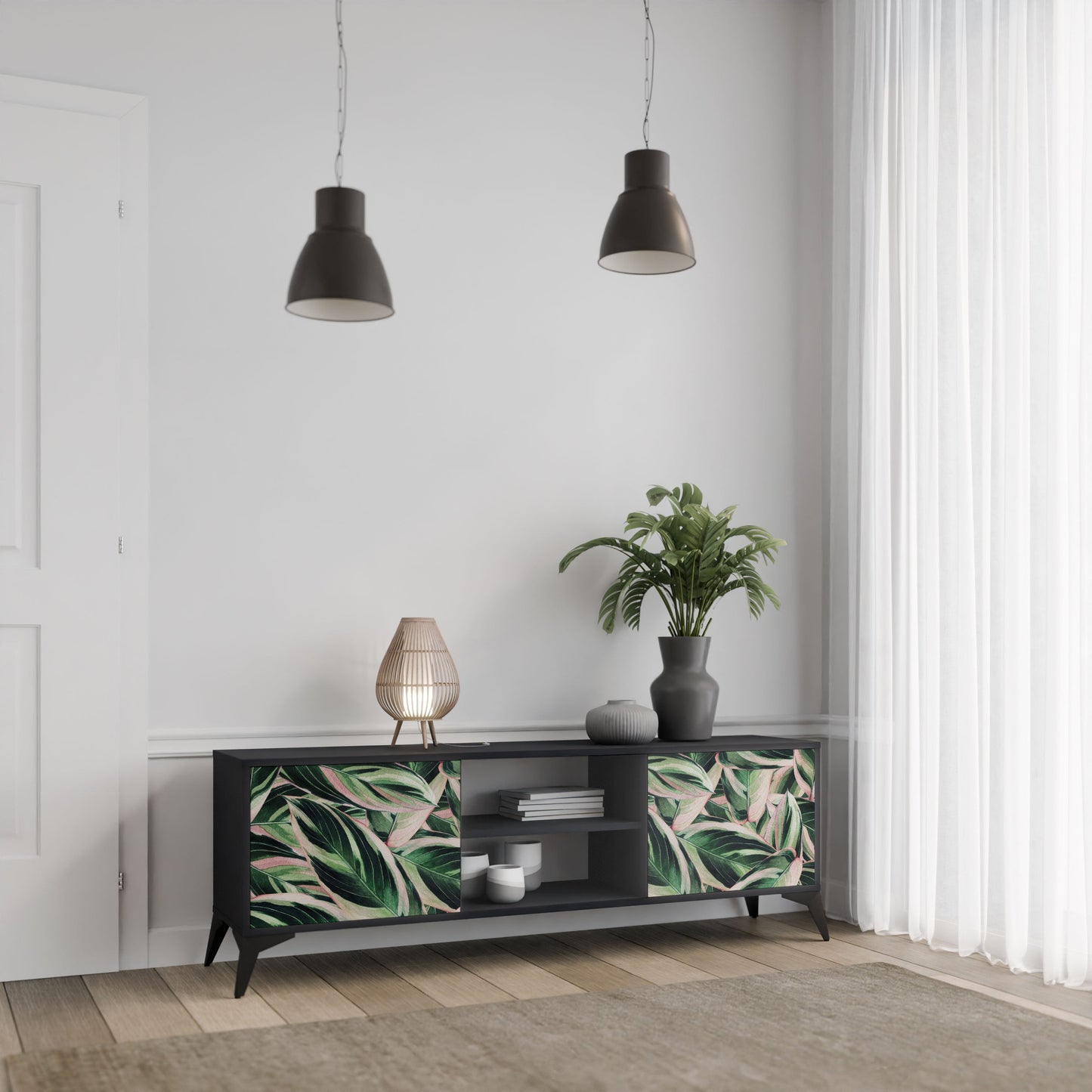 EERIE STROMANTHE 2-Door TV Stand in Black Finish