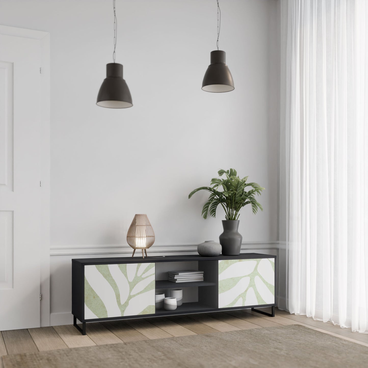 BOTANICAL SPARK 2-Door TV Stand in Black Finish
