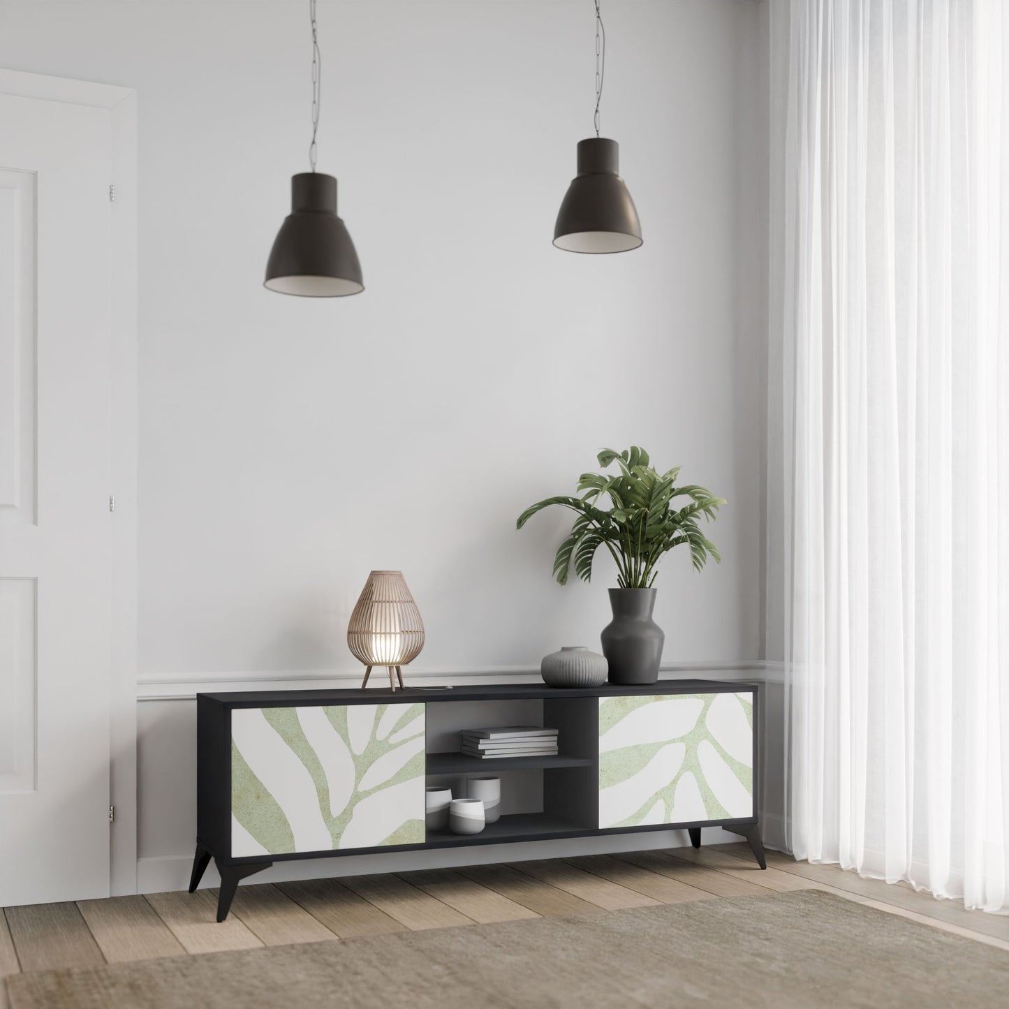 BOTANICAL SPARK 2-Door TV Stand in Black Finish