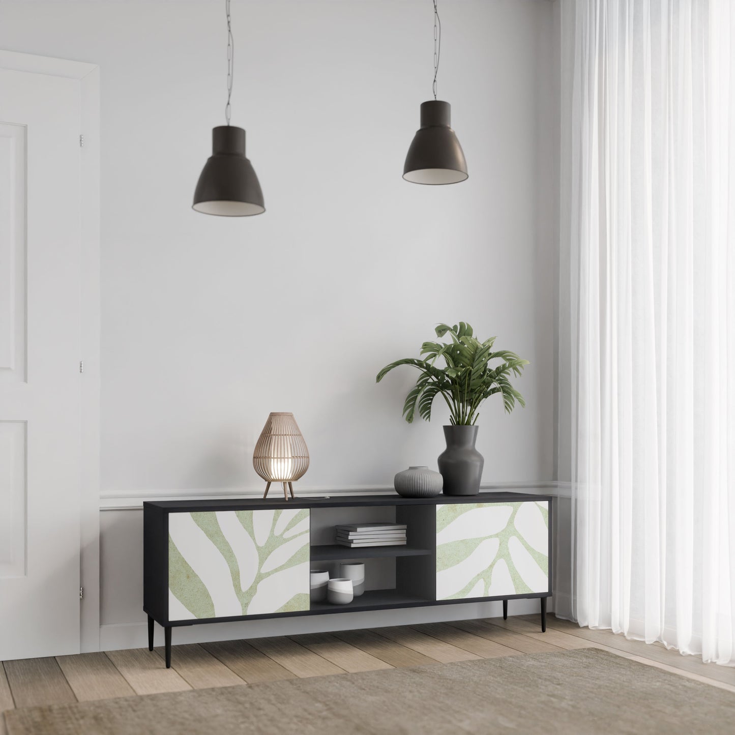 BOTANICAL SPARK 2-Door TV Stand in Black Finish