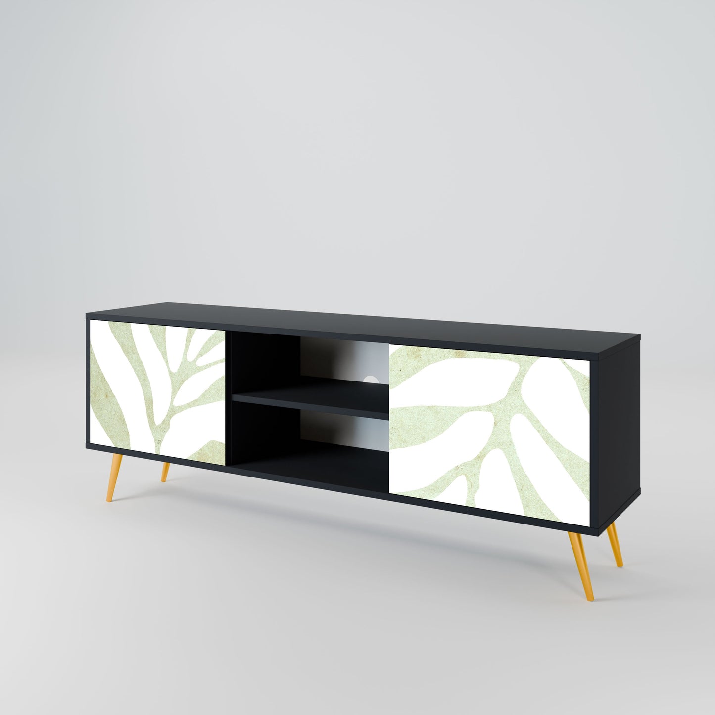 BOTANICAL SPARK 2-Door TV Stand in Black Finish