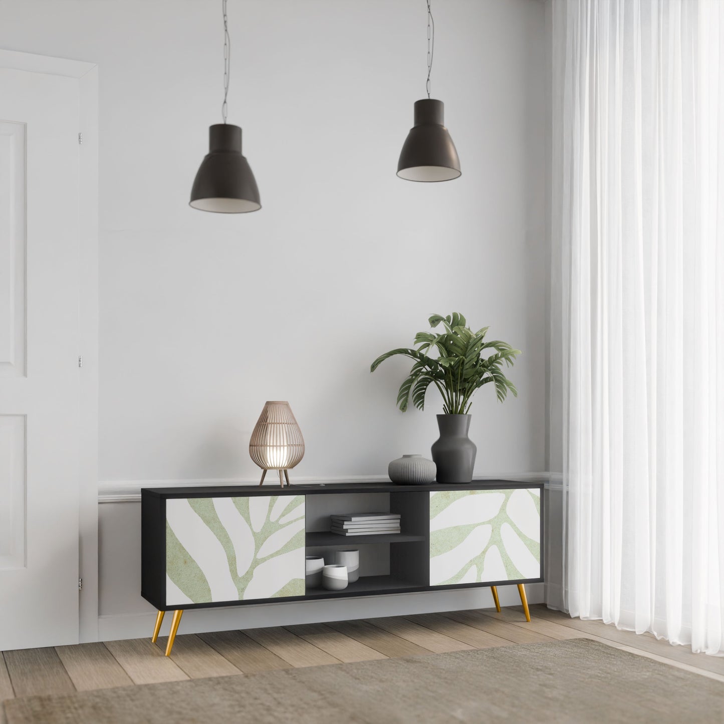 BOTANICAL SPARK 2-Door TV Stand in Black Finish