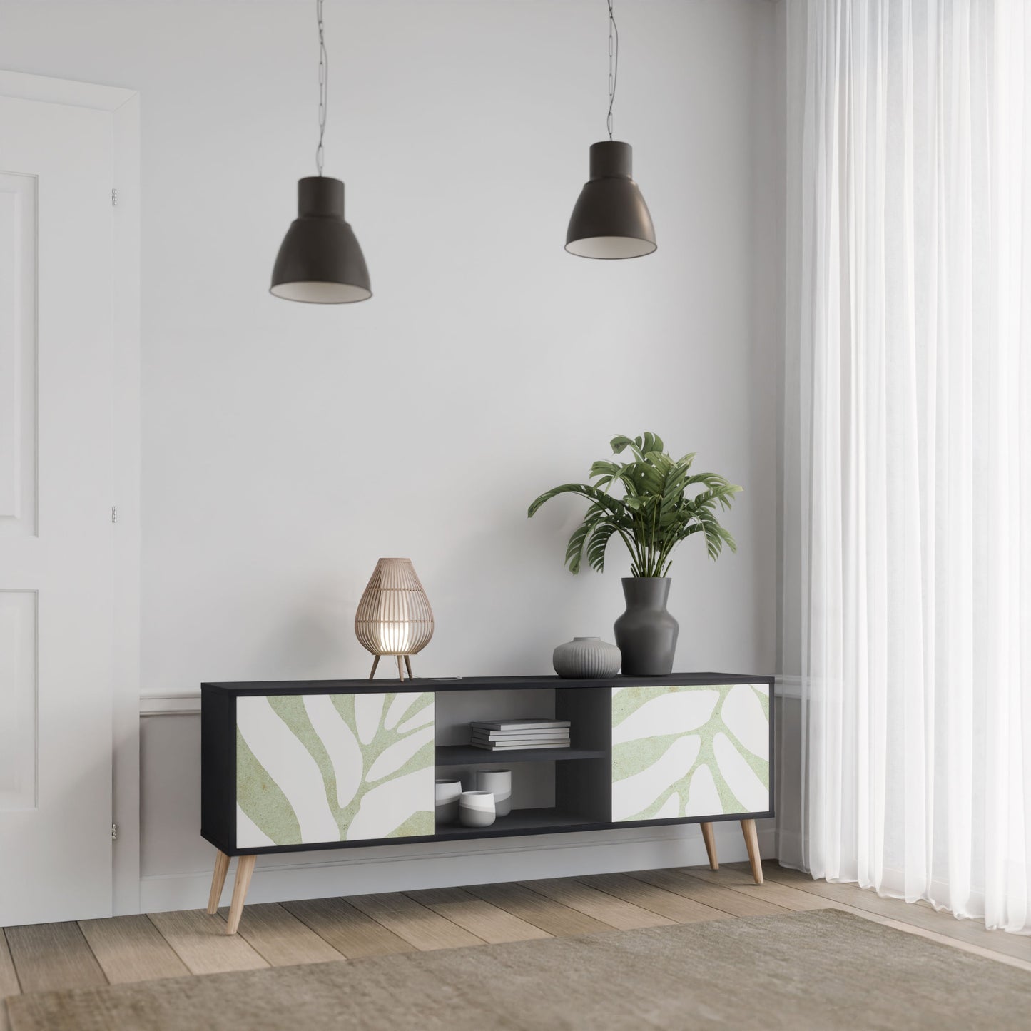 BOTANICAL SPARK 2-Door TV Stand in Black Finish