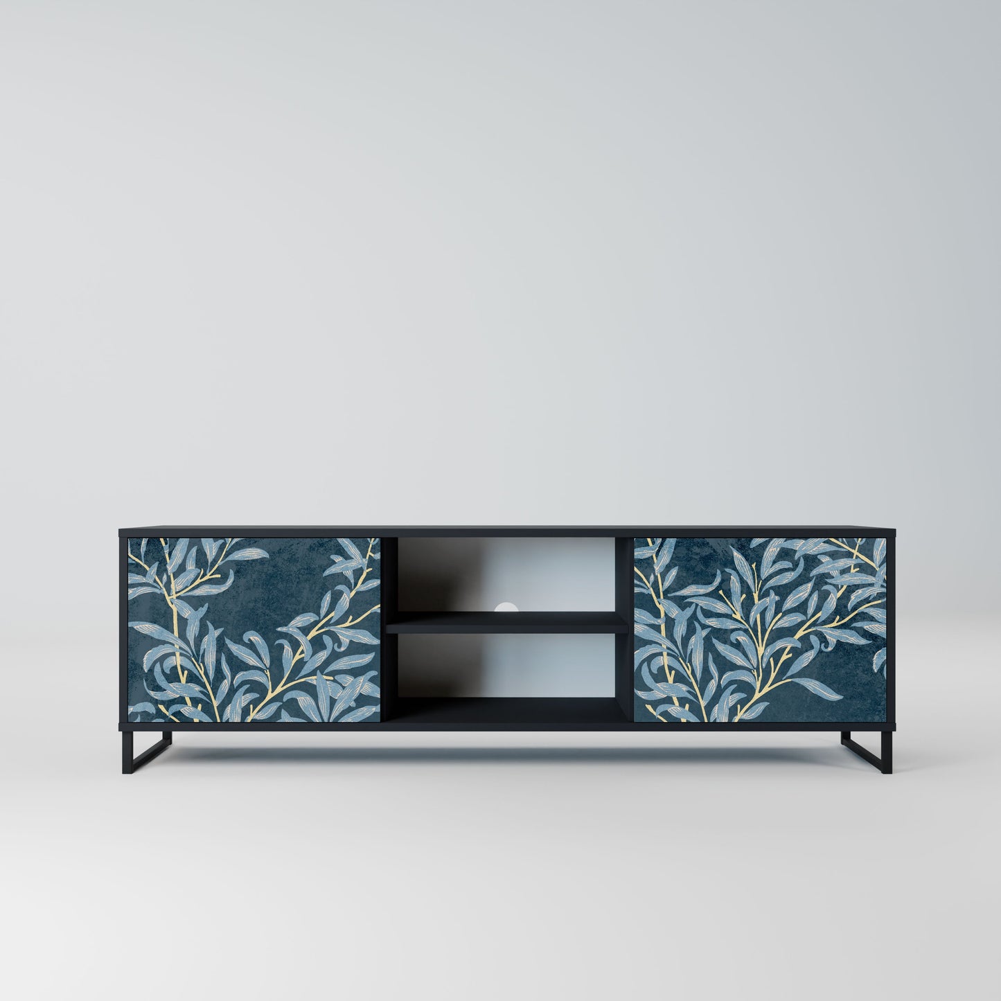 Porta TV BLUE LEAVES a 2 ante in finitura nera