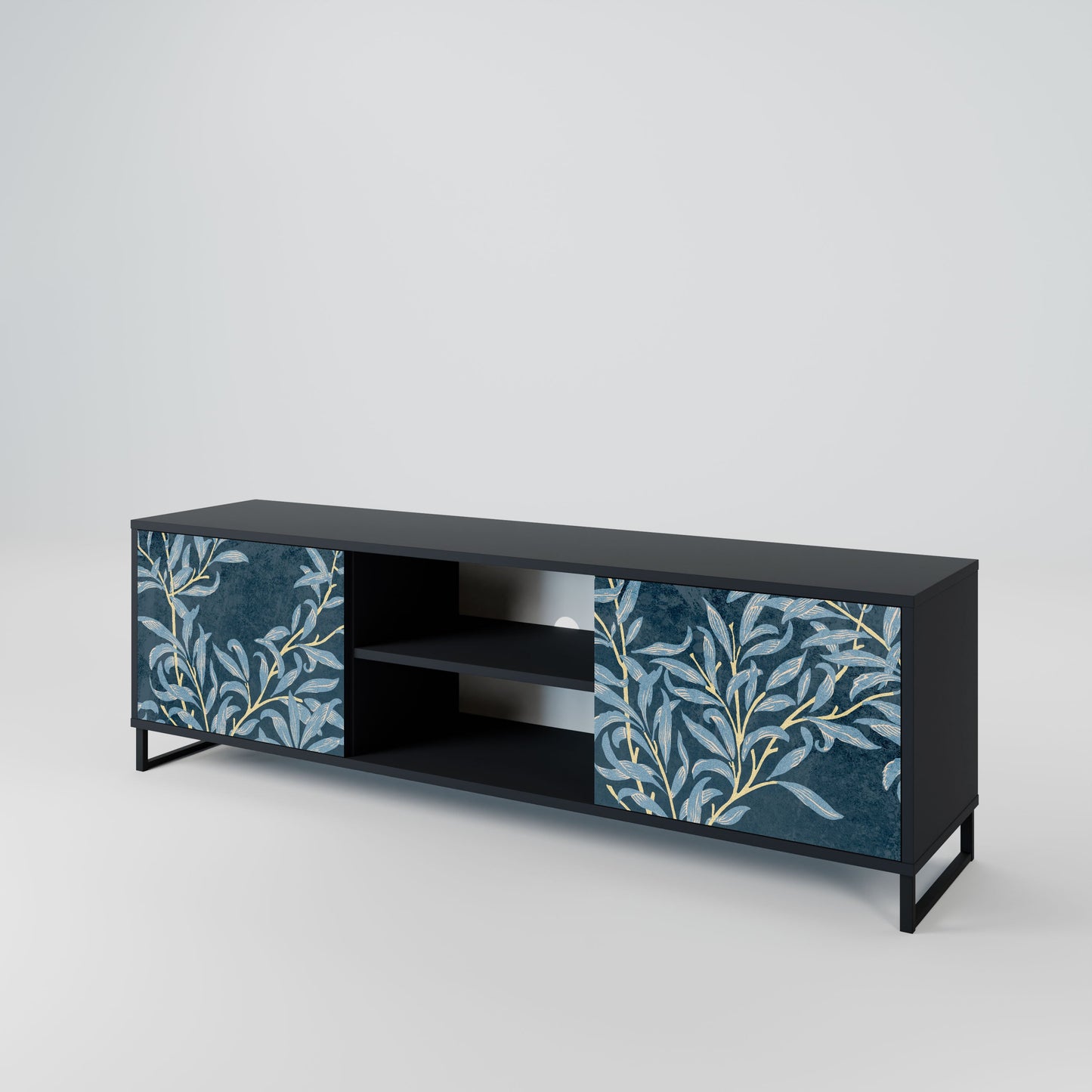 Porta TV BLUE LEAVES a 2 ante in finitura nera
