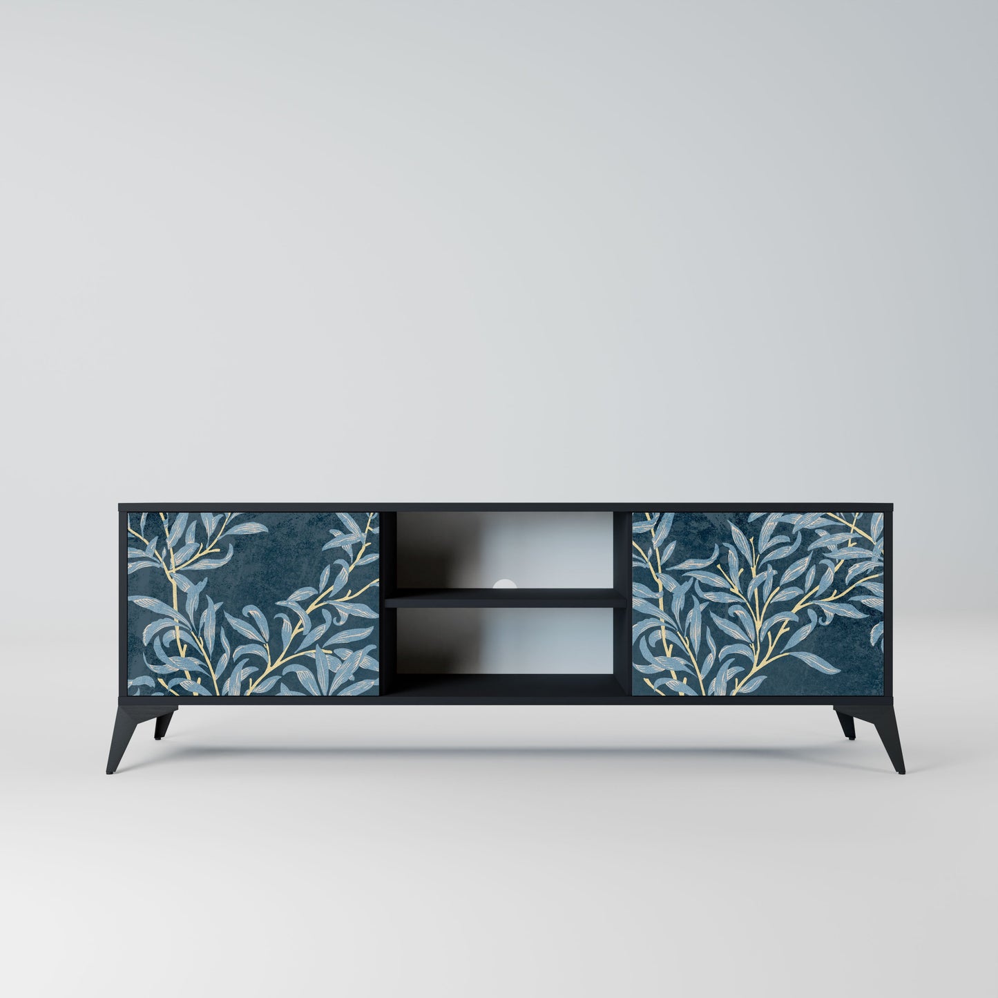 Porta TV BLUE LEAVES a 2 ante in finitura nera
