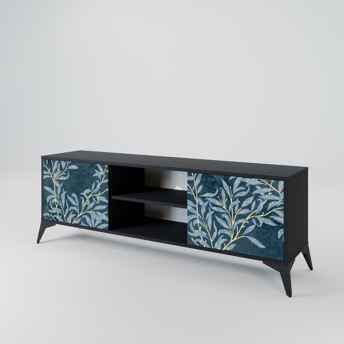 Porta TV BLUE LEAVES a 2 ante in finitura nera