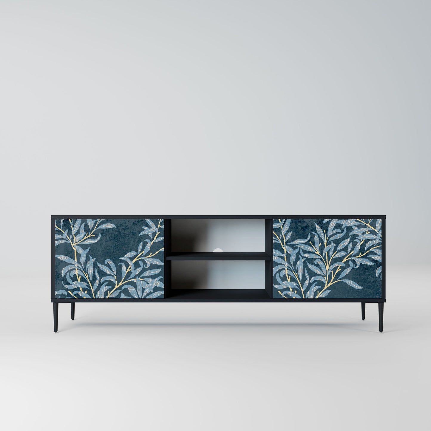 Porta TV BLUE LEAVES a 2 ante in finitura nera
