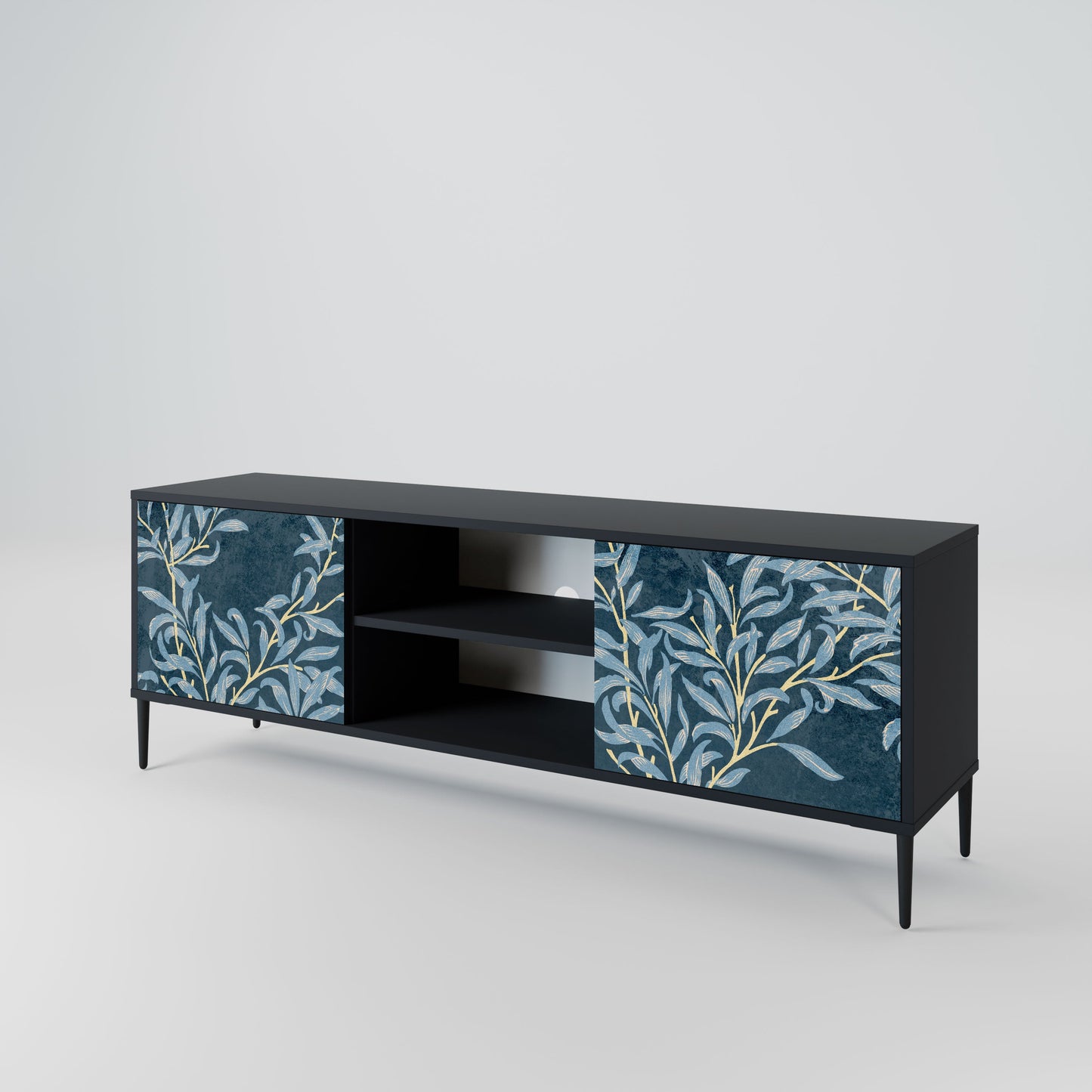 Porta TV BLUE LEAVES a 2 ante in finitura nera