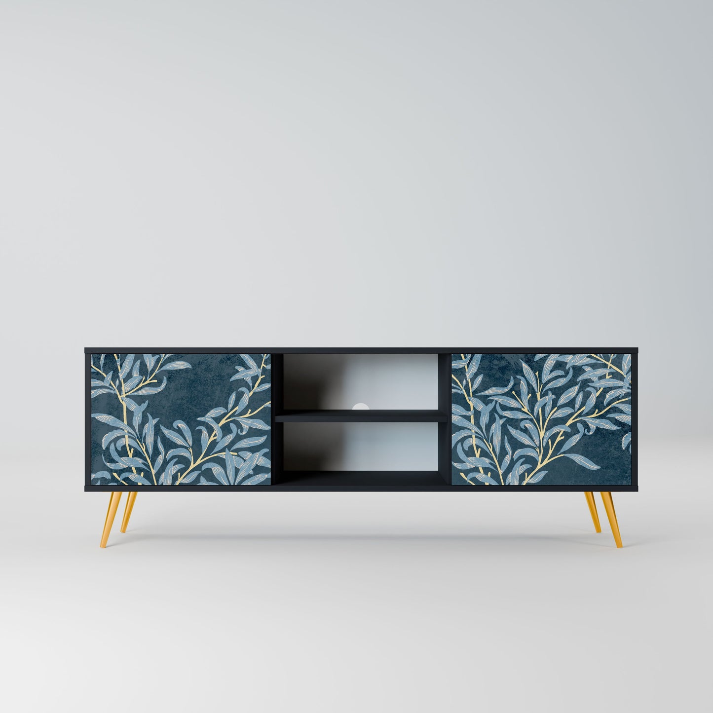 Porta TV BLUE LEAVES a 2 ante in finitura nera