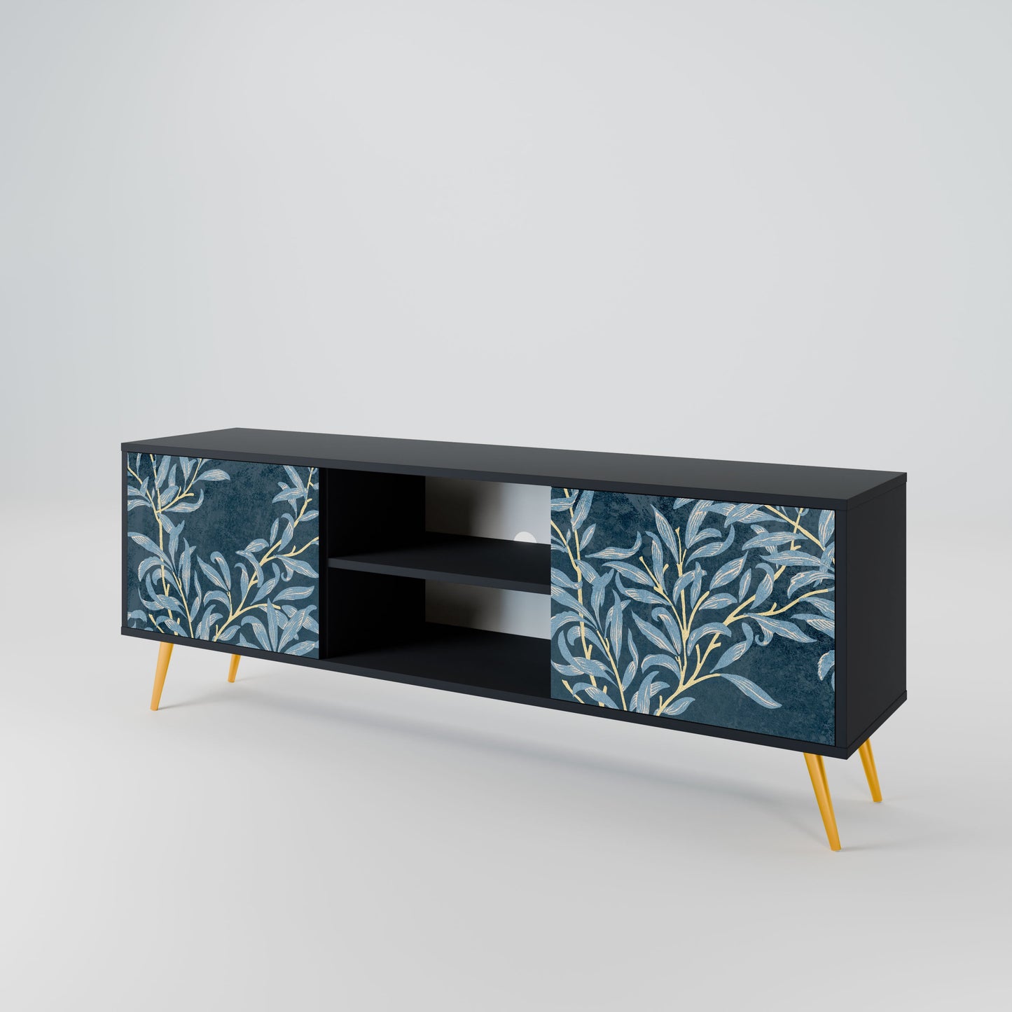 Porta TV BLUE LEAVES a 2 ante in finitura nera