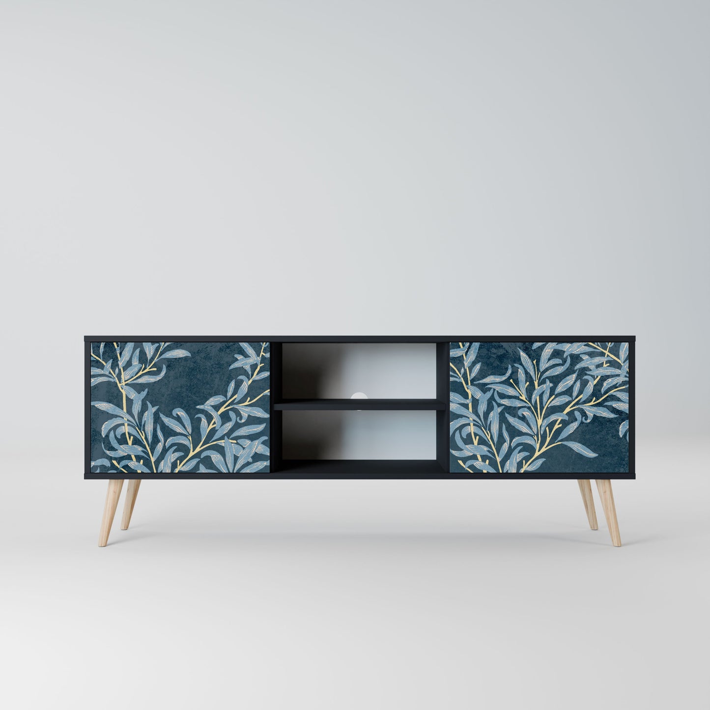 Porta TV BLUE LEAVES a 2 ante in finitura nera