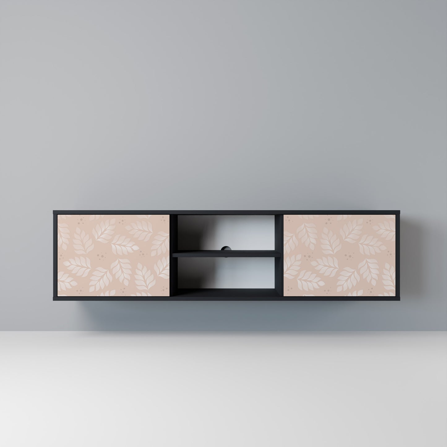 LEAVES ON BEIGE Mobile TV a 2 Ante in Finitura Nera