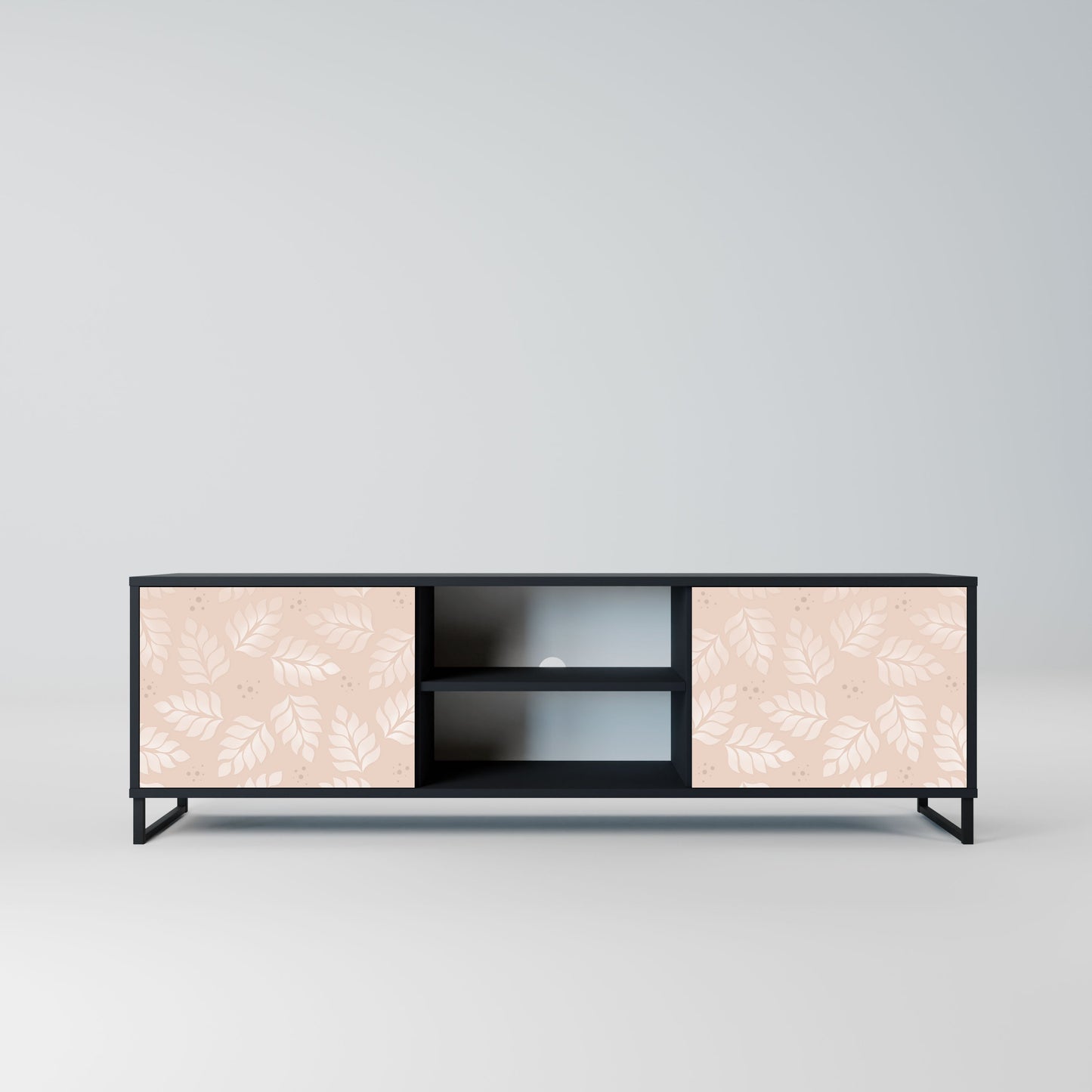 LEAVES ON BEIGE Mobile TV a 2 ante con finitura nera