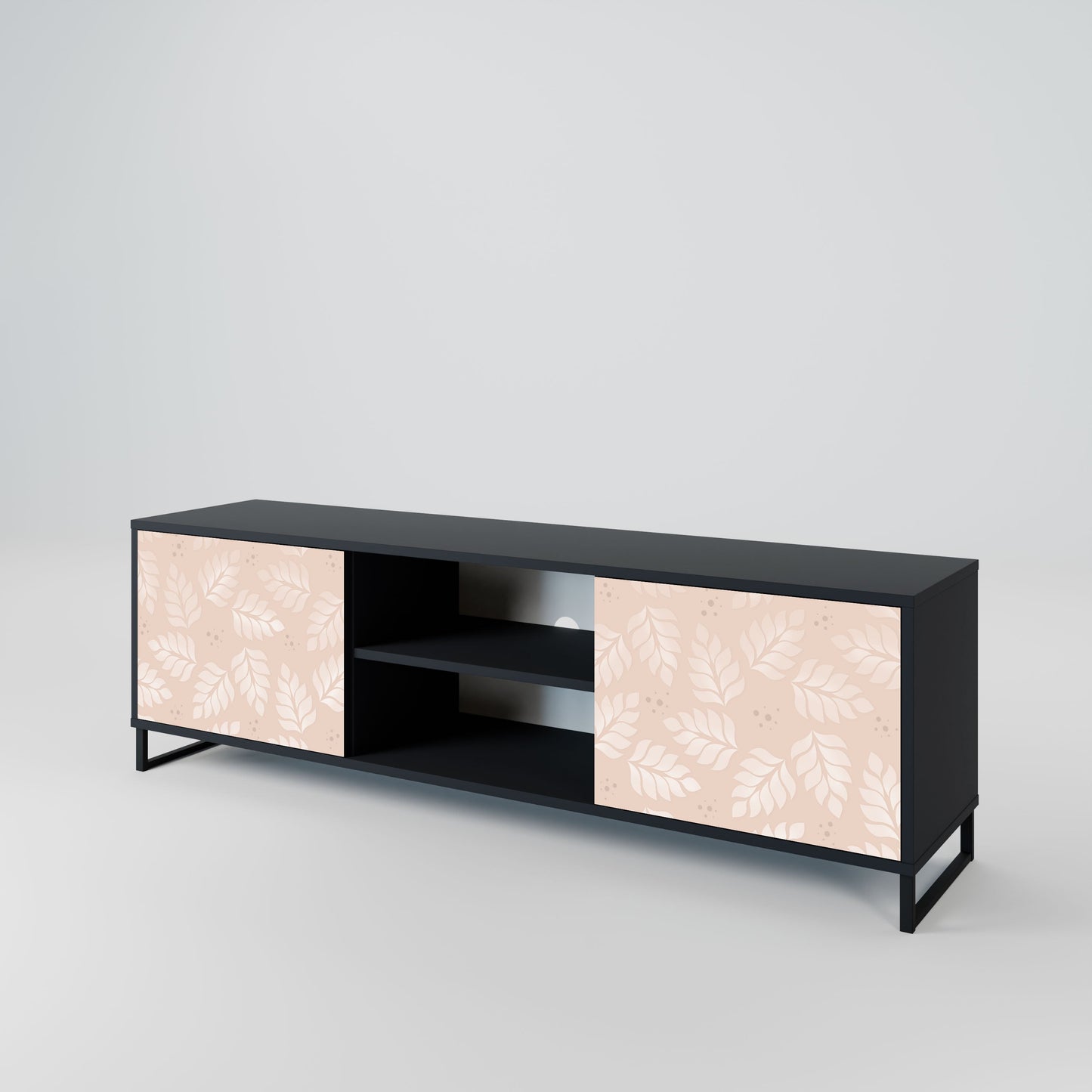 LEAVES ON BEIGE Mobile TV a 2 ante con finitura nera