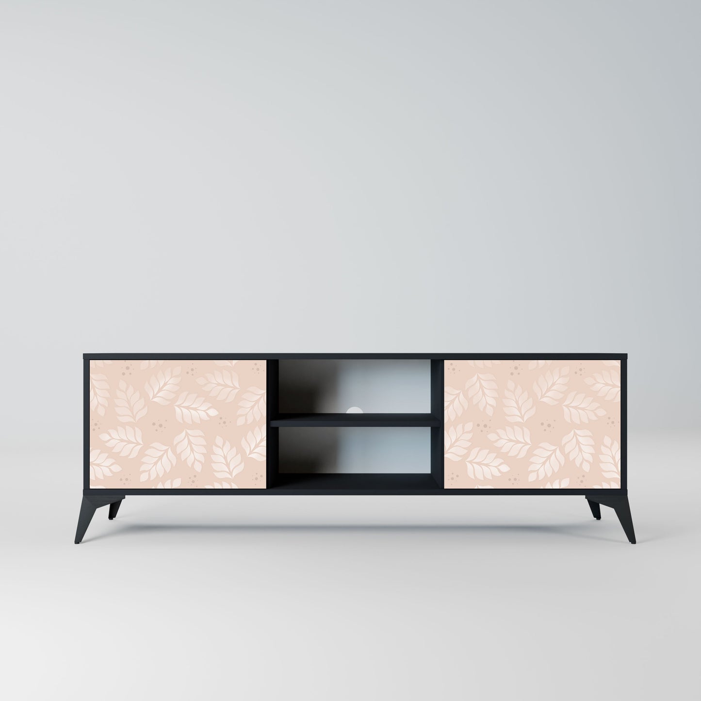 LEAVES ON BEIGE Mobile TV a 2 ante con finitura nera