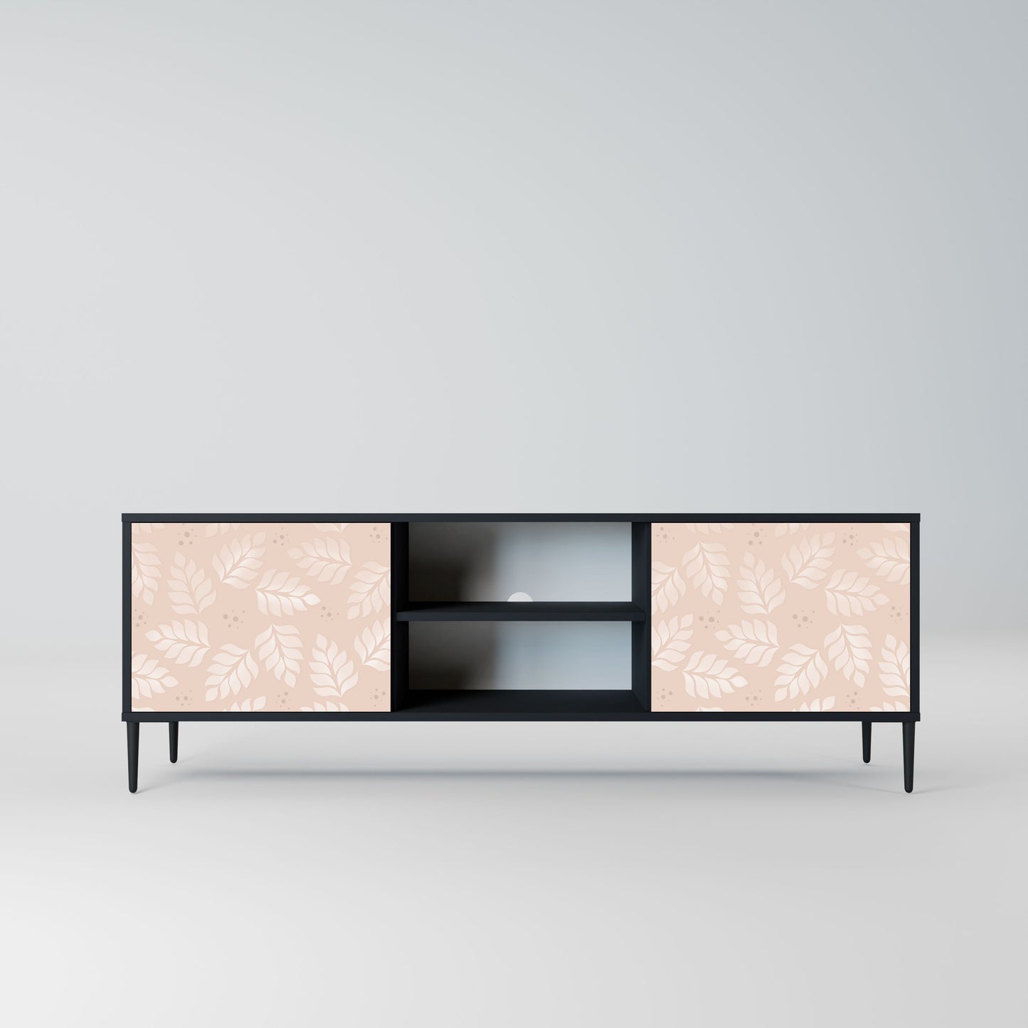 LEAVES ON BEIGE Mobile TV a 2 ante con finitura nera