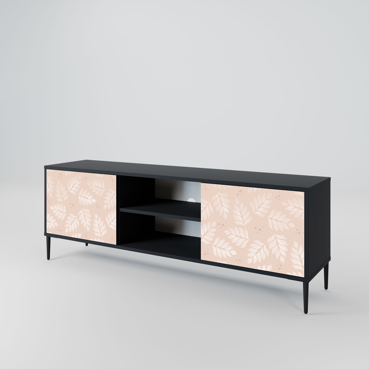 LEAVES ON BEIGE Mobile TV a 2 ante con finitura nera