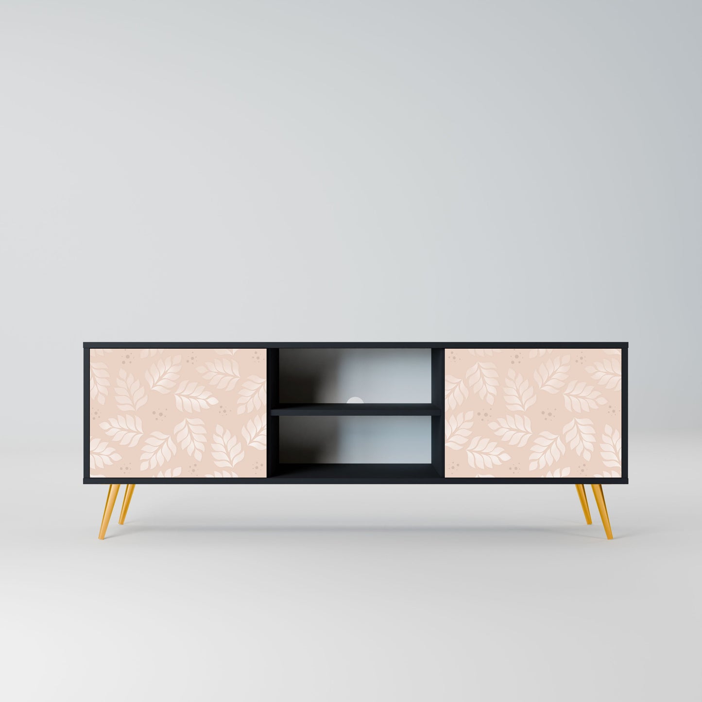 LEAVES ON BEIGE Mobile TV a 2 ante con finitura nera