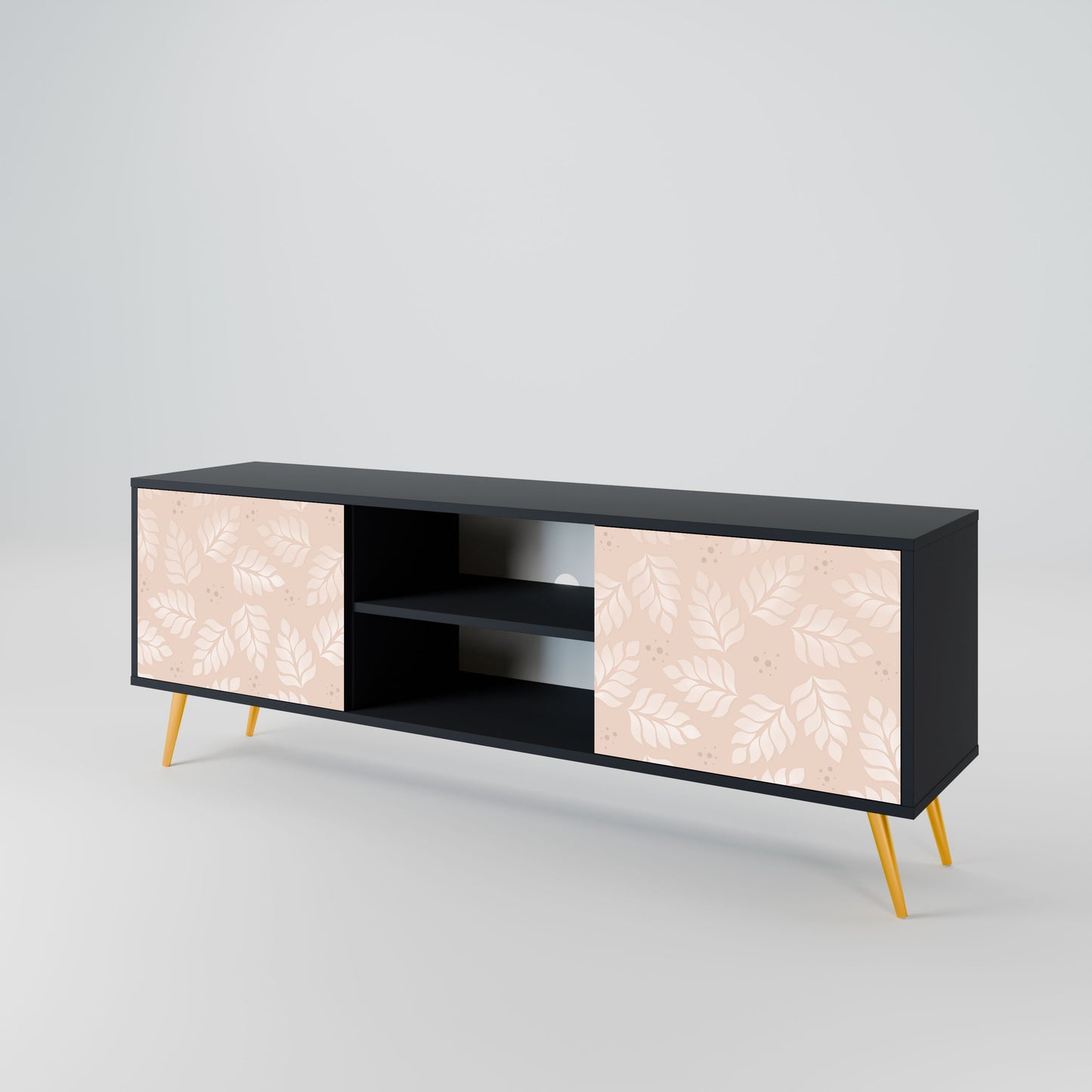 LEAVES ON BEIGE Mobile TV a 2 ante con finitura nera