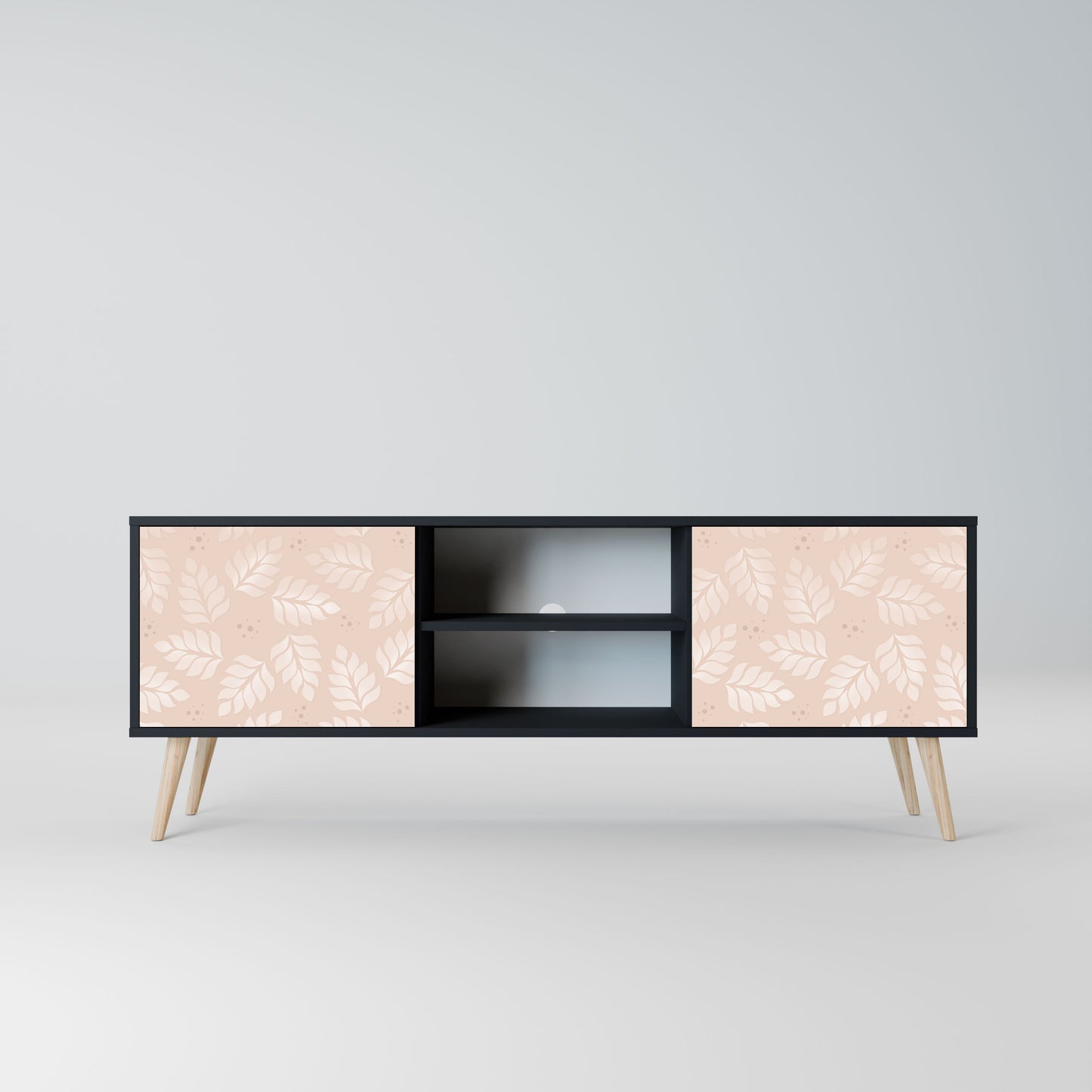 LEAVES ON BEIGE Mobile TV a 2 ante con finitura nera