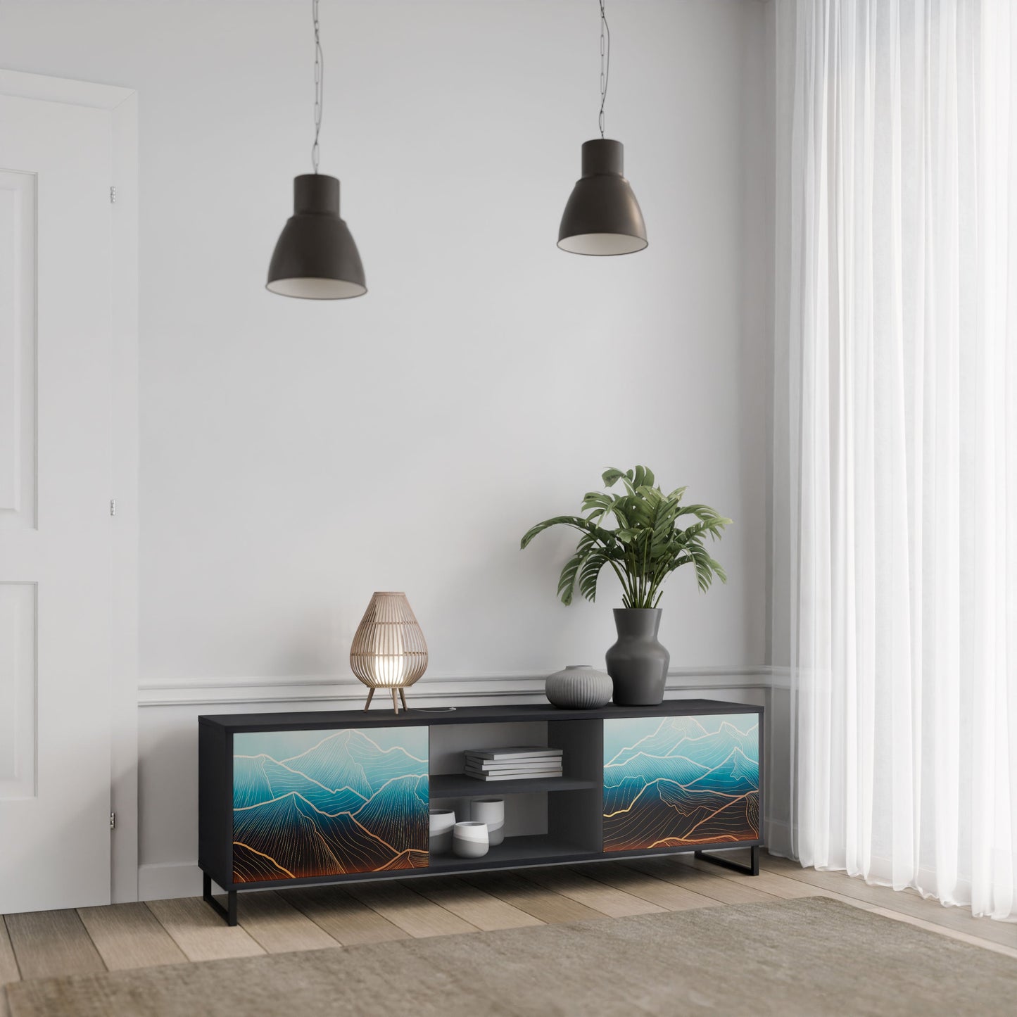 LUNAR SECRETS 2-Door TV Stand in Black Finish