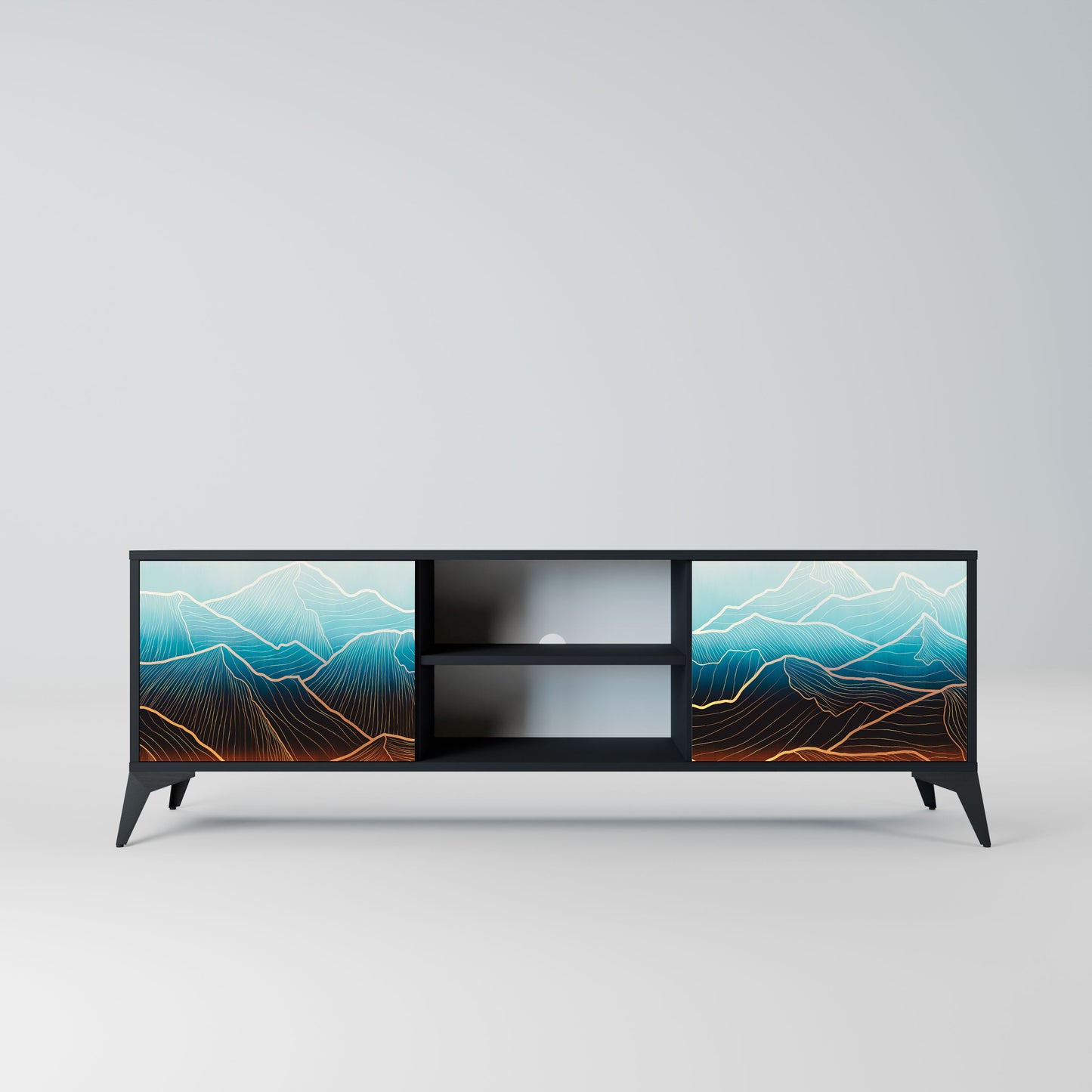 LUNAR SECRETS 2-Door TV Stand in Black Finish
