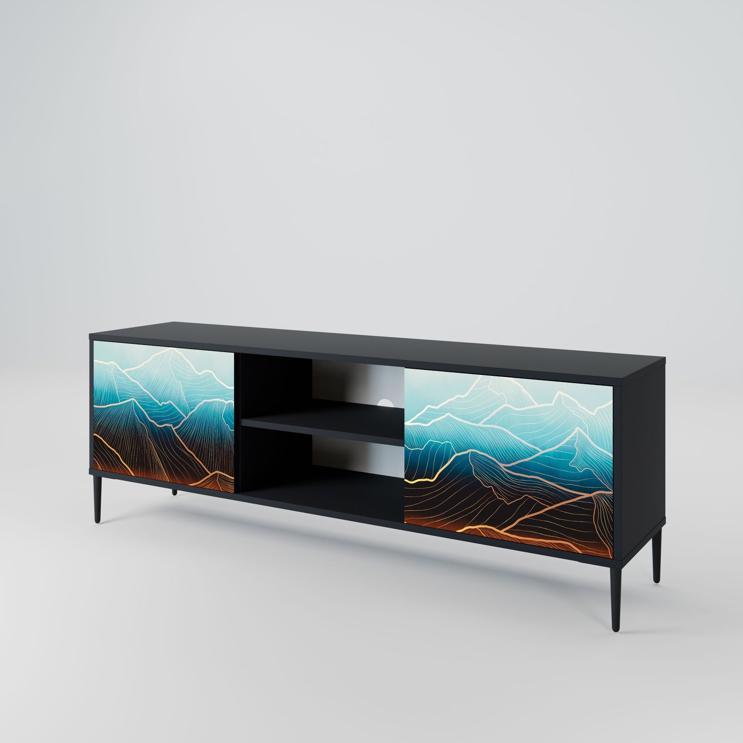 LUNAR SECRETS 2-Door TV Stand in Black Finish