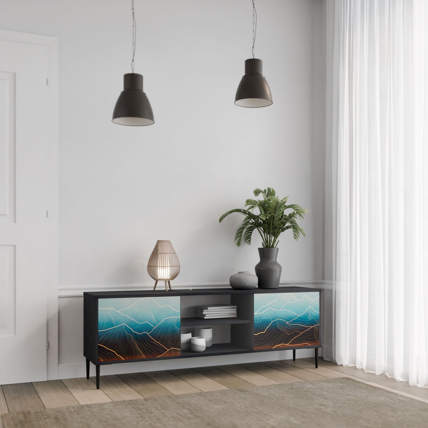 LUNAR SECRETS 2-Door TV Stand in Black Finish