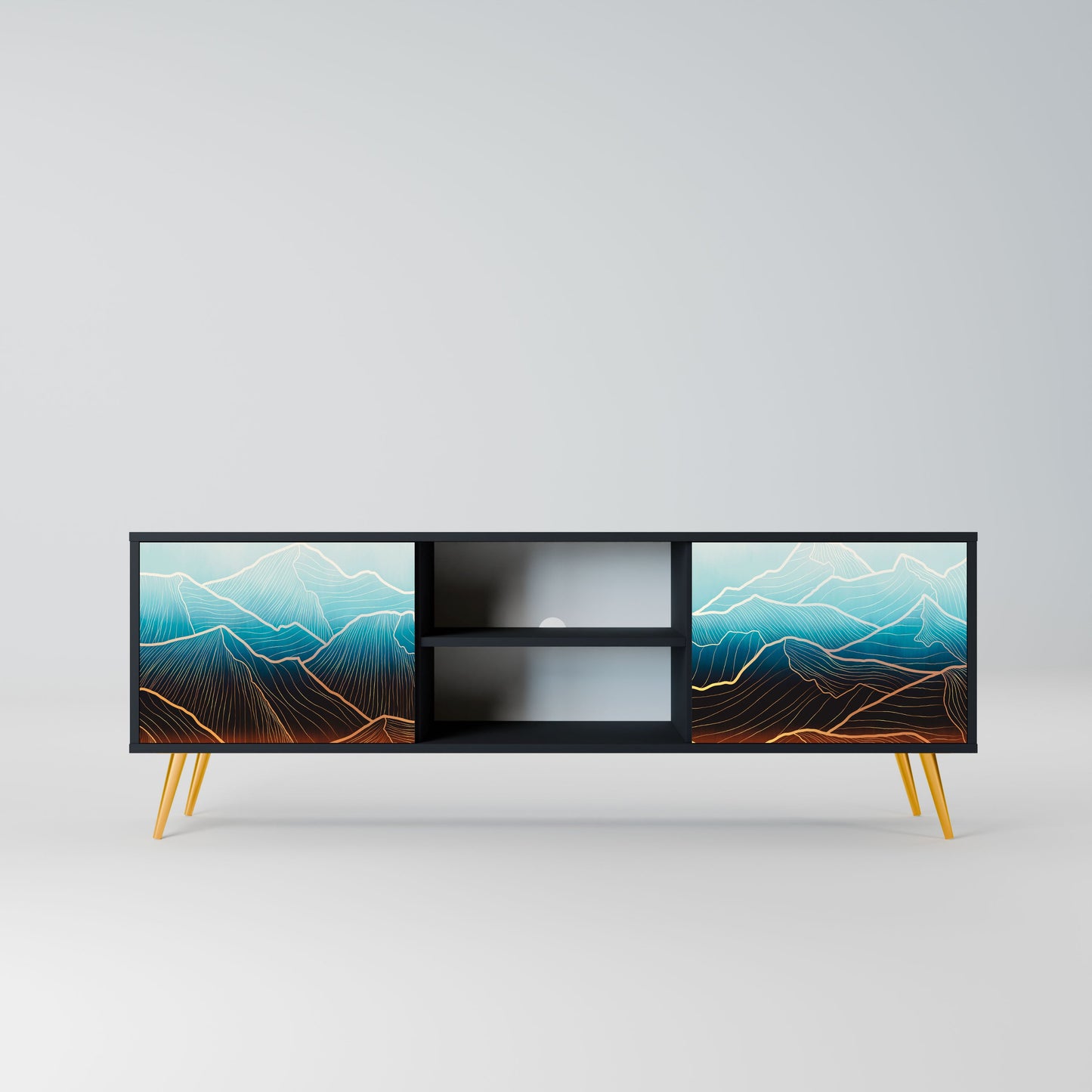 LUNAR SECRETS 2-Door TV Stand in Black Finish