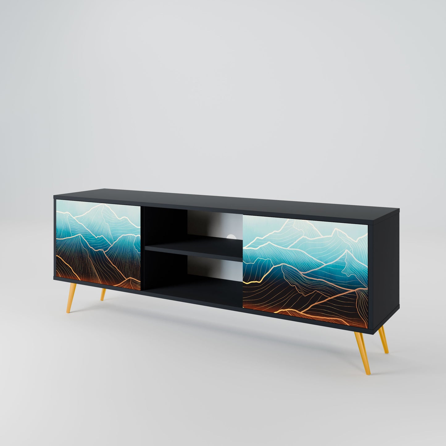LUNAR SECRETS 2-Door TV Stand in Black Finish