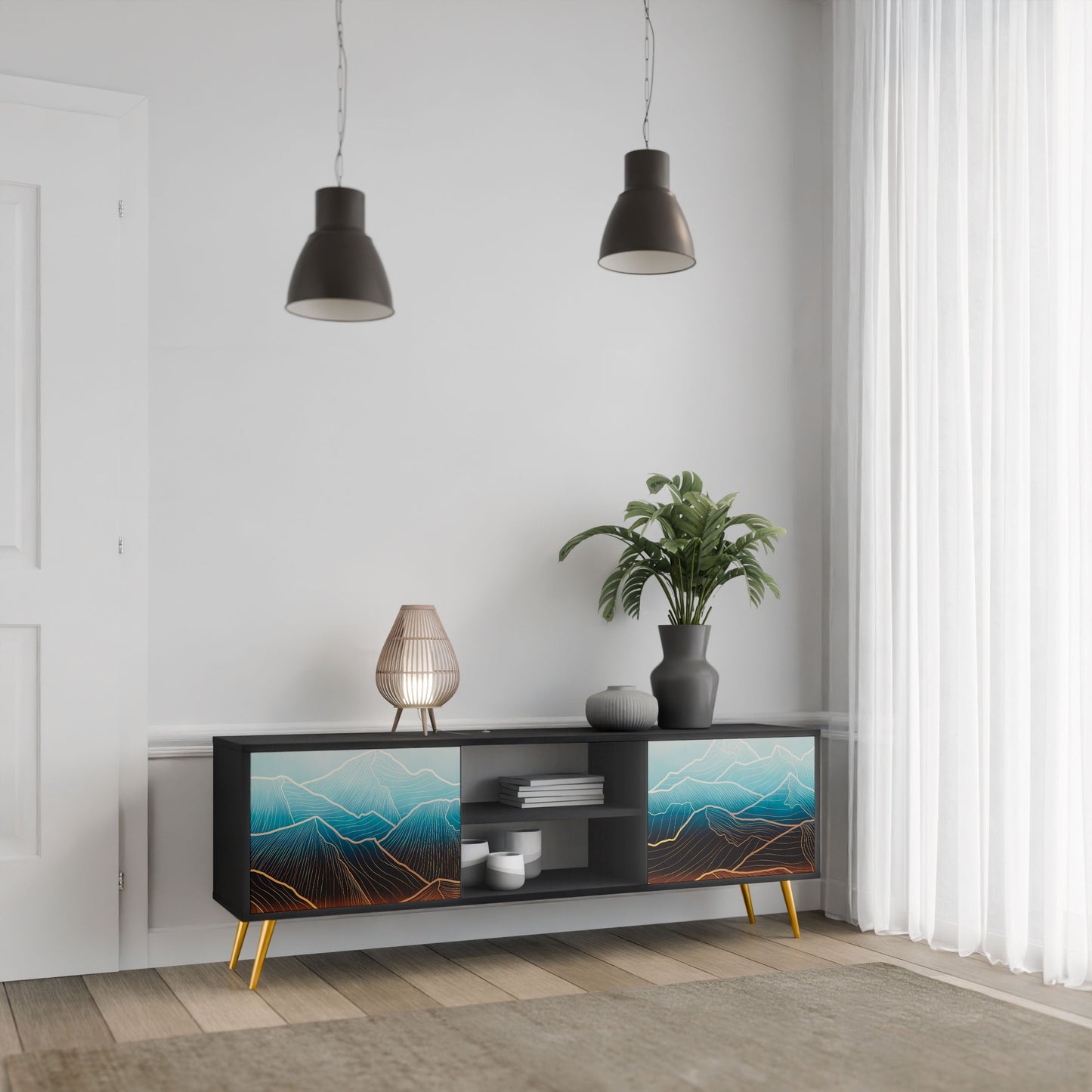 LUNAR SECRETS 2-Door TV Stand in Black Finish