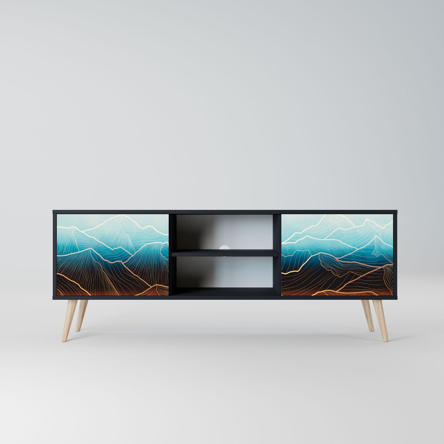 LUNAR SECRETS 2-Door TV Stand in Black Finish