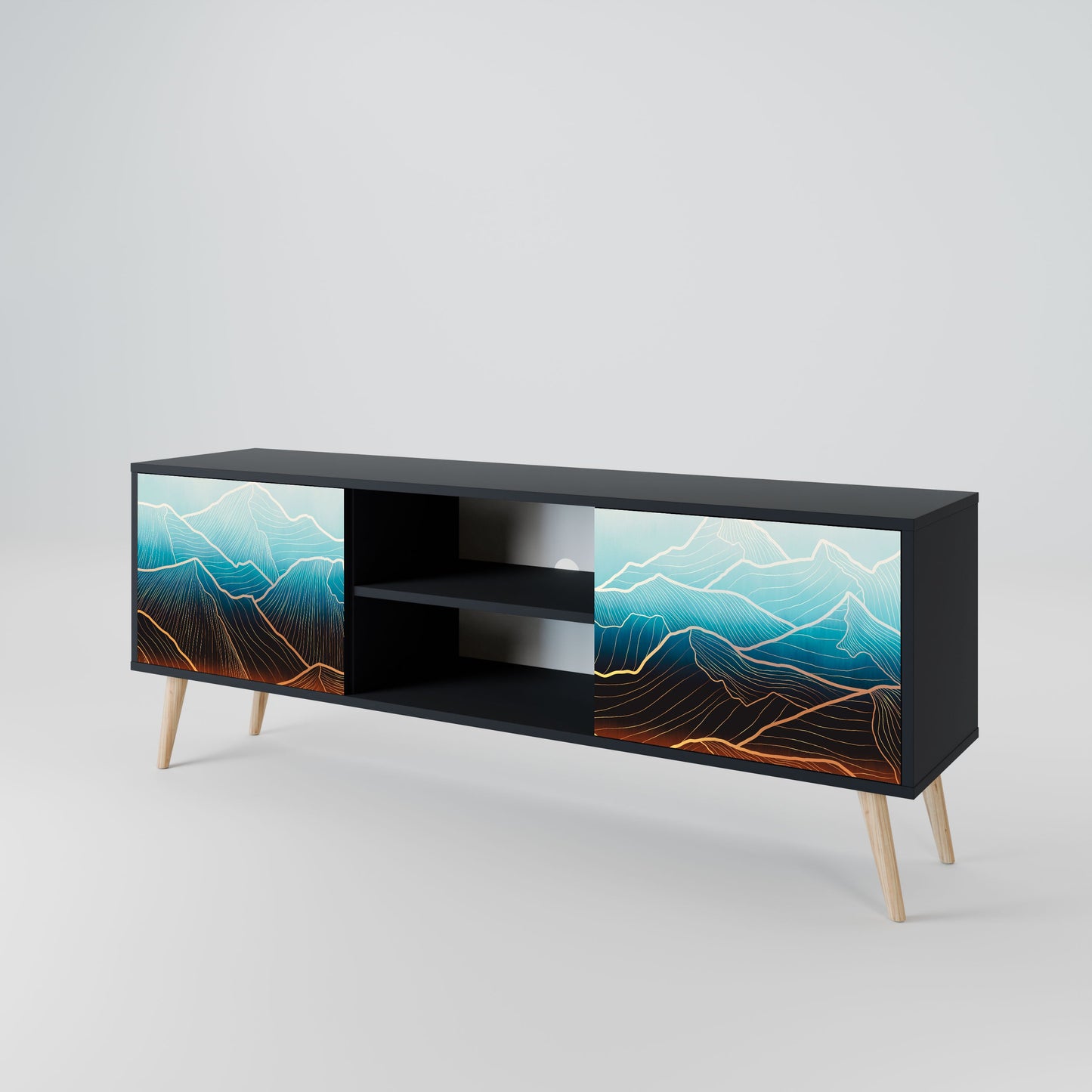 LUNAR SECRETS 2-Door TV Stand in Black Finish
