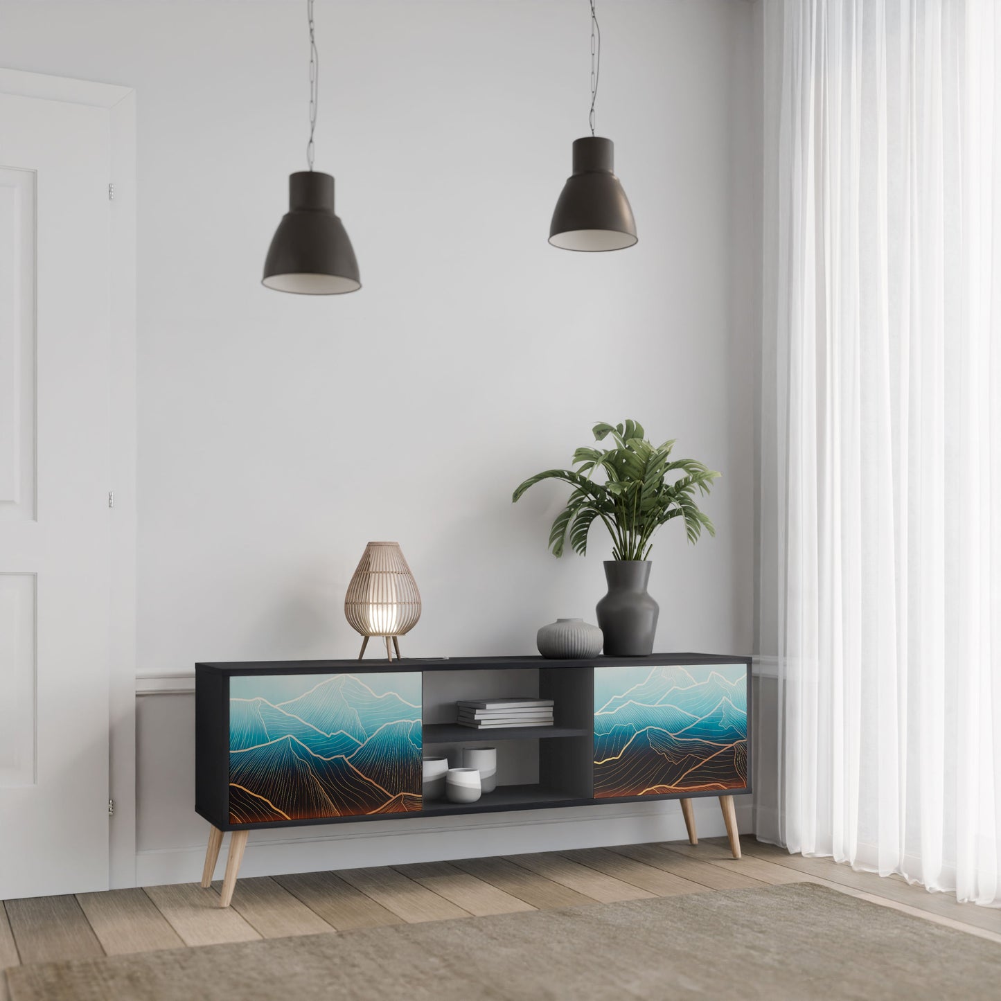 LUNAR SECRETS 2-Door TV Stand in Black Finish