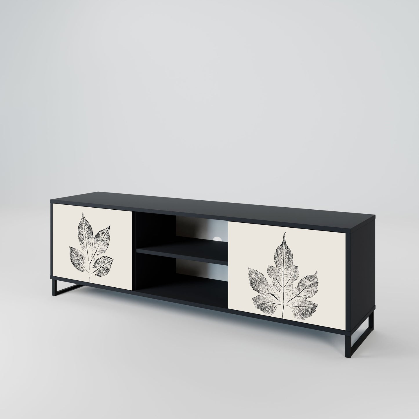LEAFY STAMPS 2-Door TV Stand in Black Finish