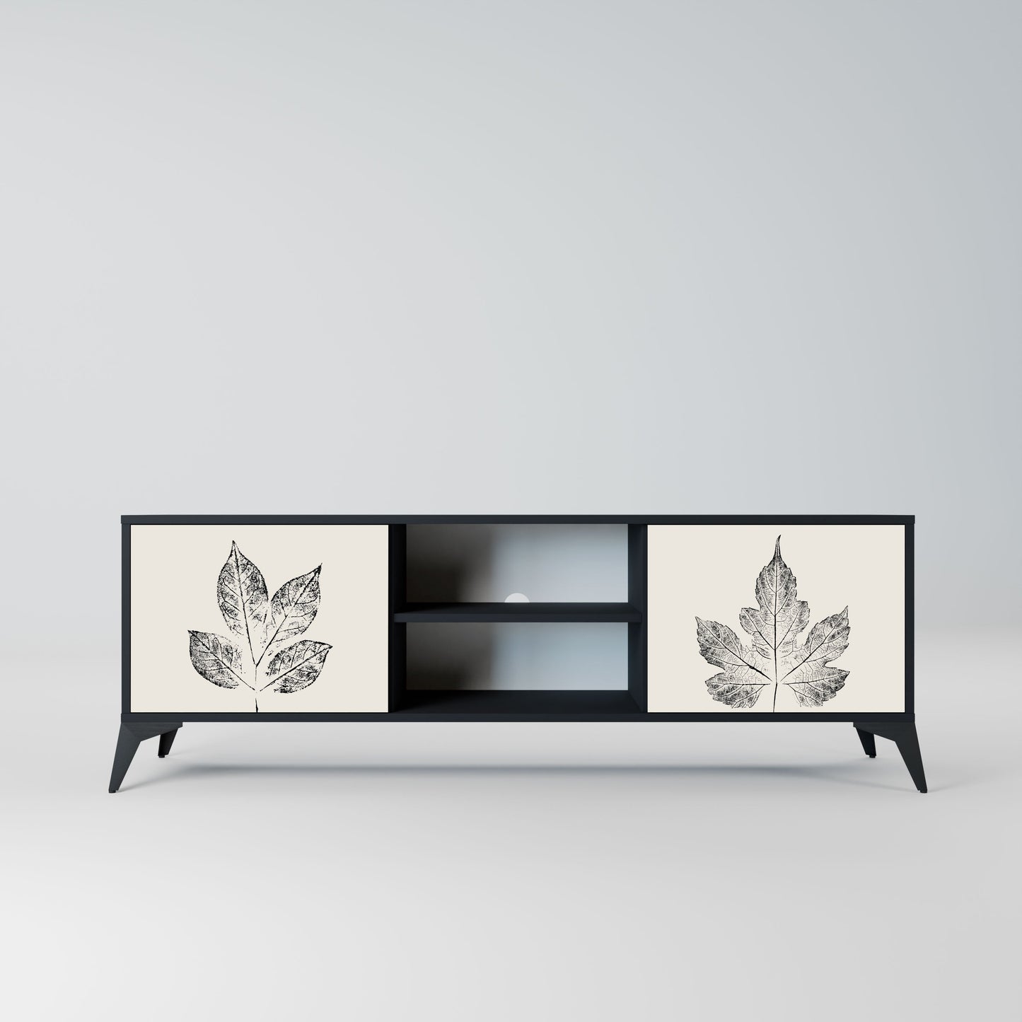 LEAFY STAMPS 2-Door TV Stand in Black Finish