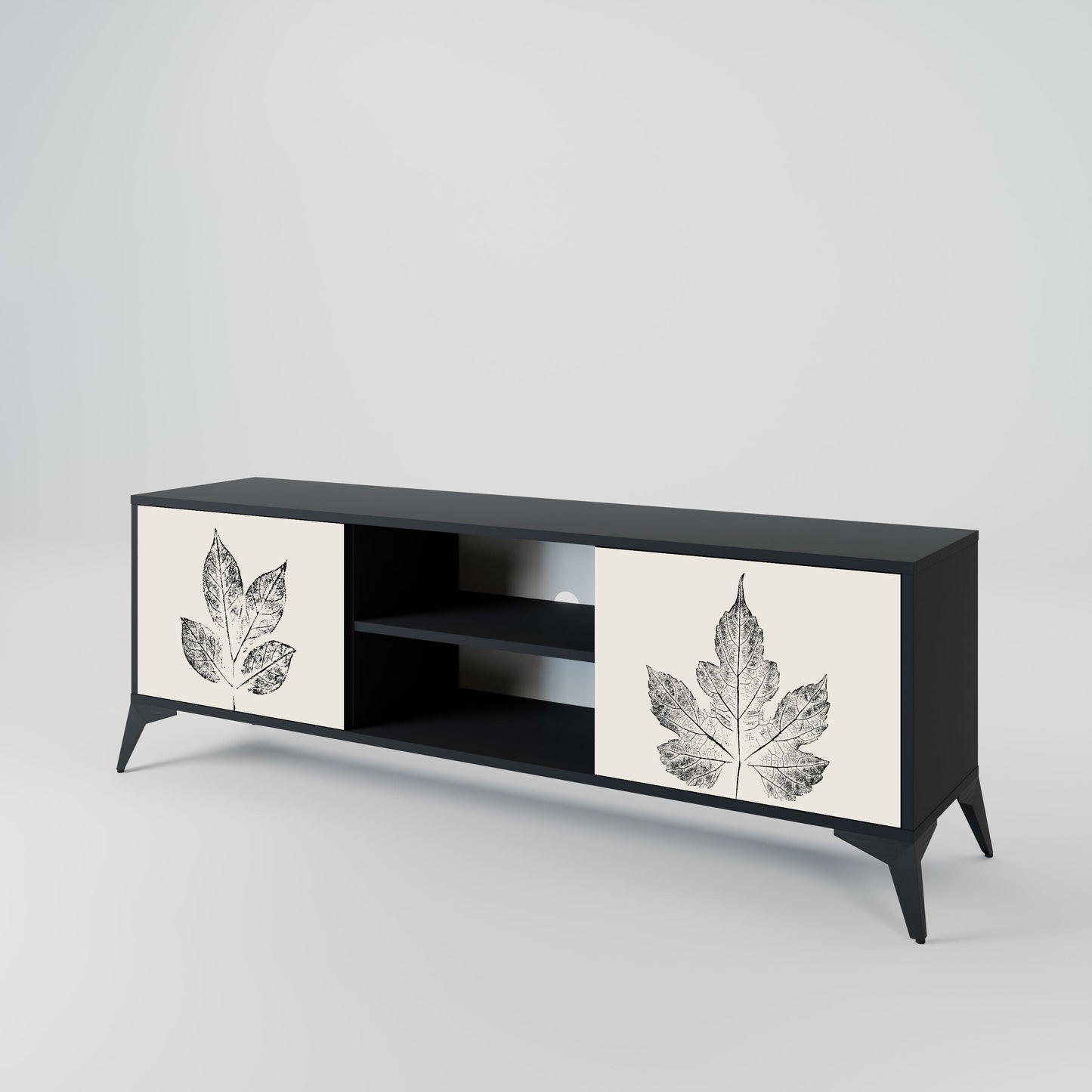 LEAFY STAMPS 2-Door TV Stand in Black Finish