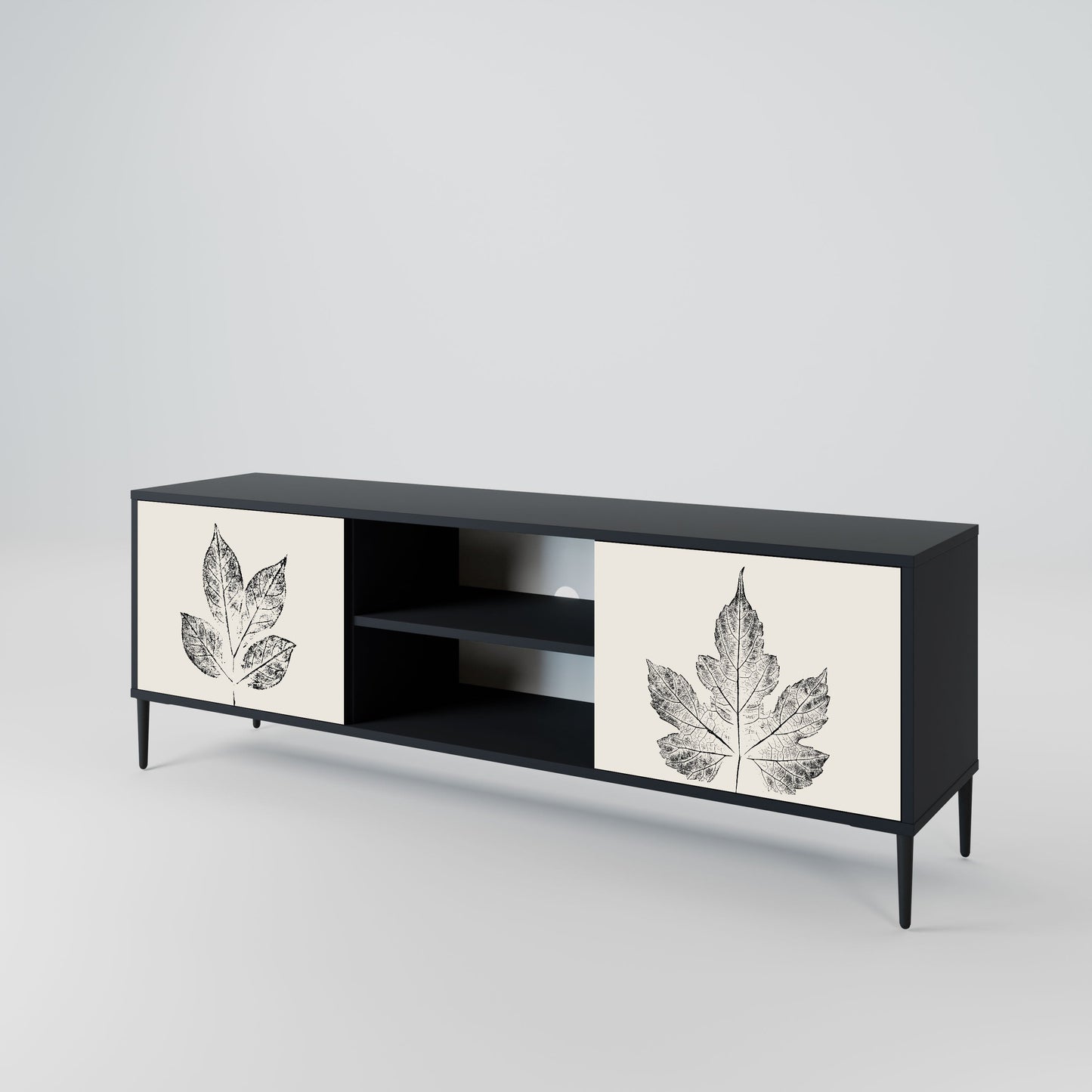 LEAFY STAMPS 2-Door TV Stand in Black Finish