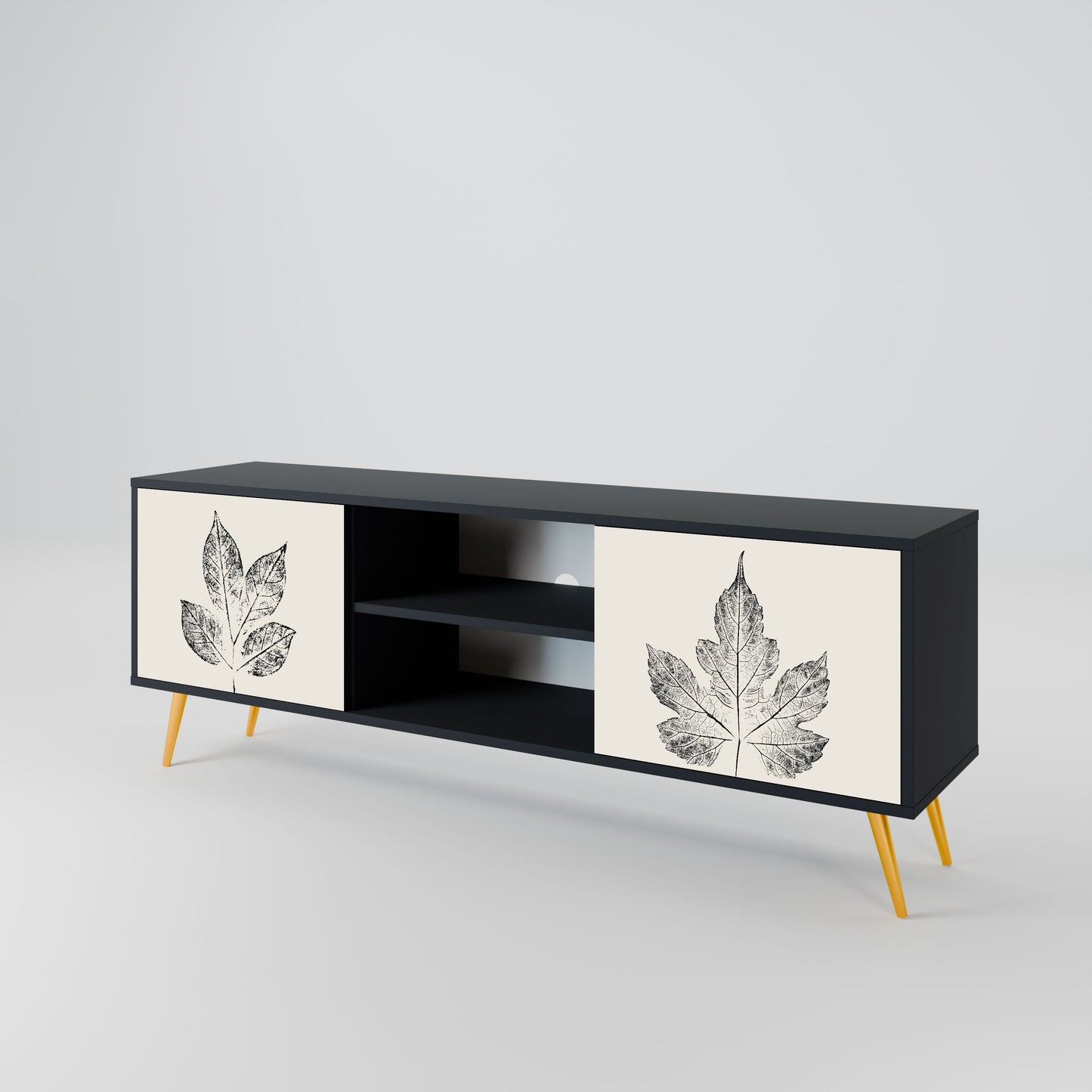 LEAFY STAMPS 2-Door TV Stand in Black Finish