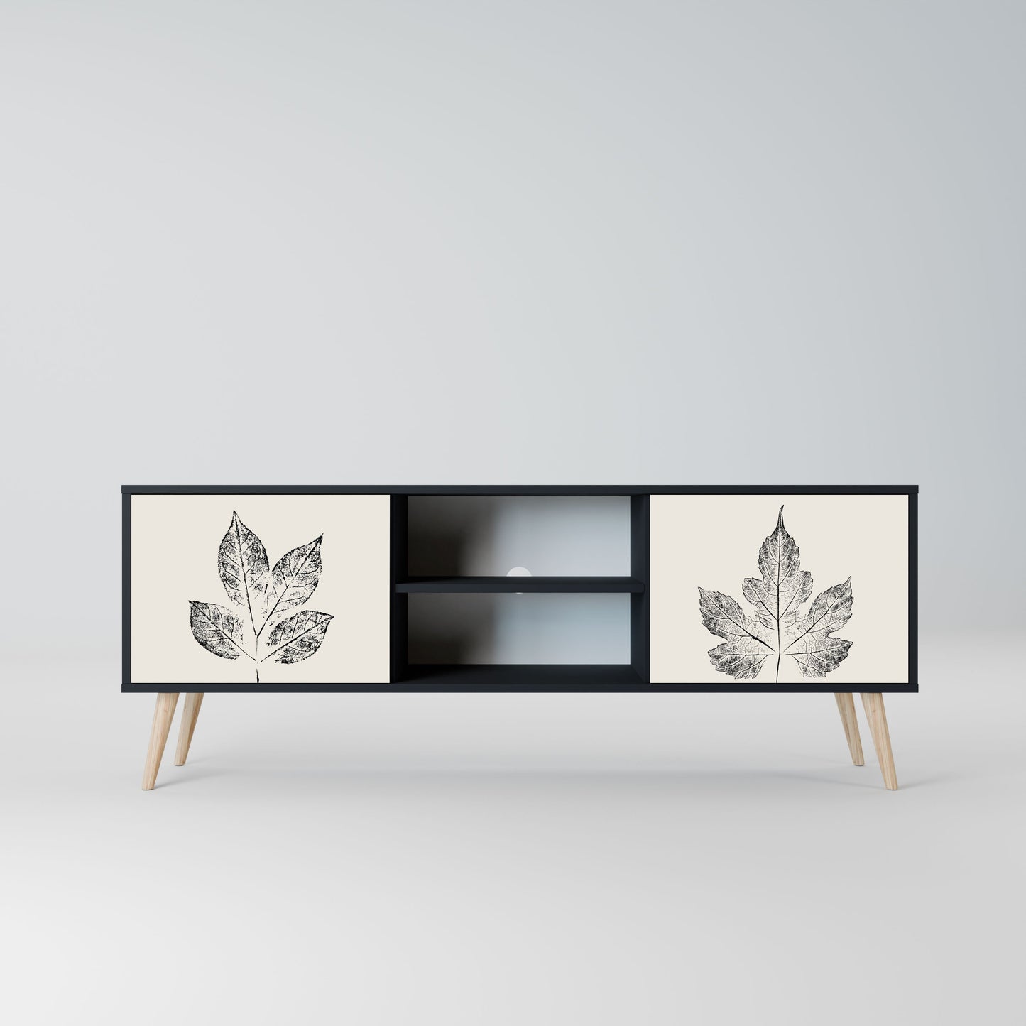 LEAFY STAMPS 2-Door TV Stand in Black Finish