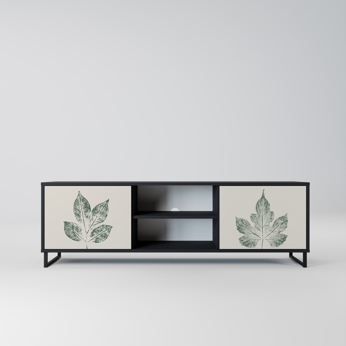 Porta TV a 2 ante GREEN LEAFY STAMPS con finitura nera